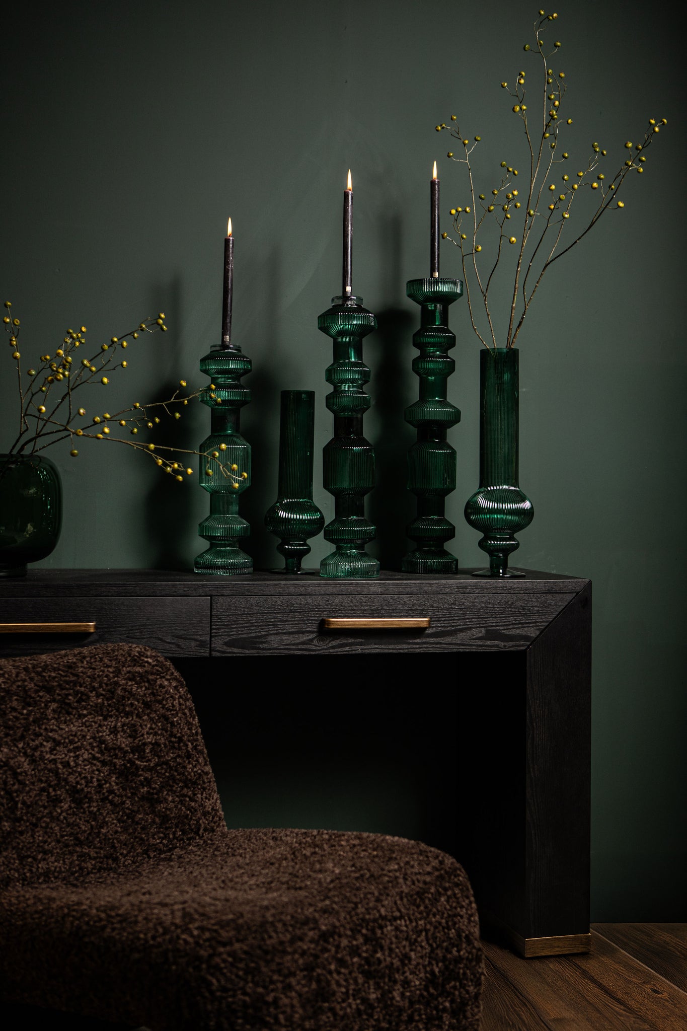 Galinda Chandeliers en verre — Ribbed Candle Holder - Vert foncé