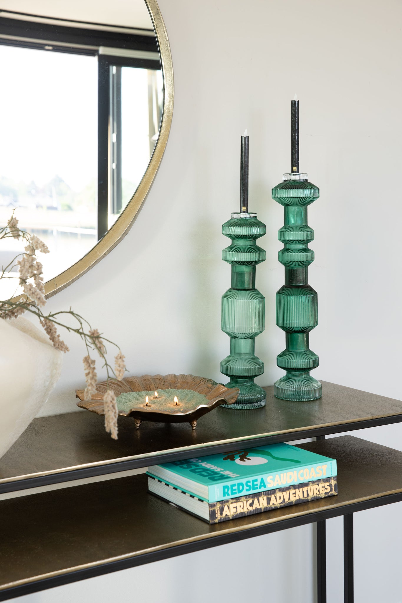 Galinda Chandeliers en verre — Ribbed Candle Holder - Vert foncé