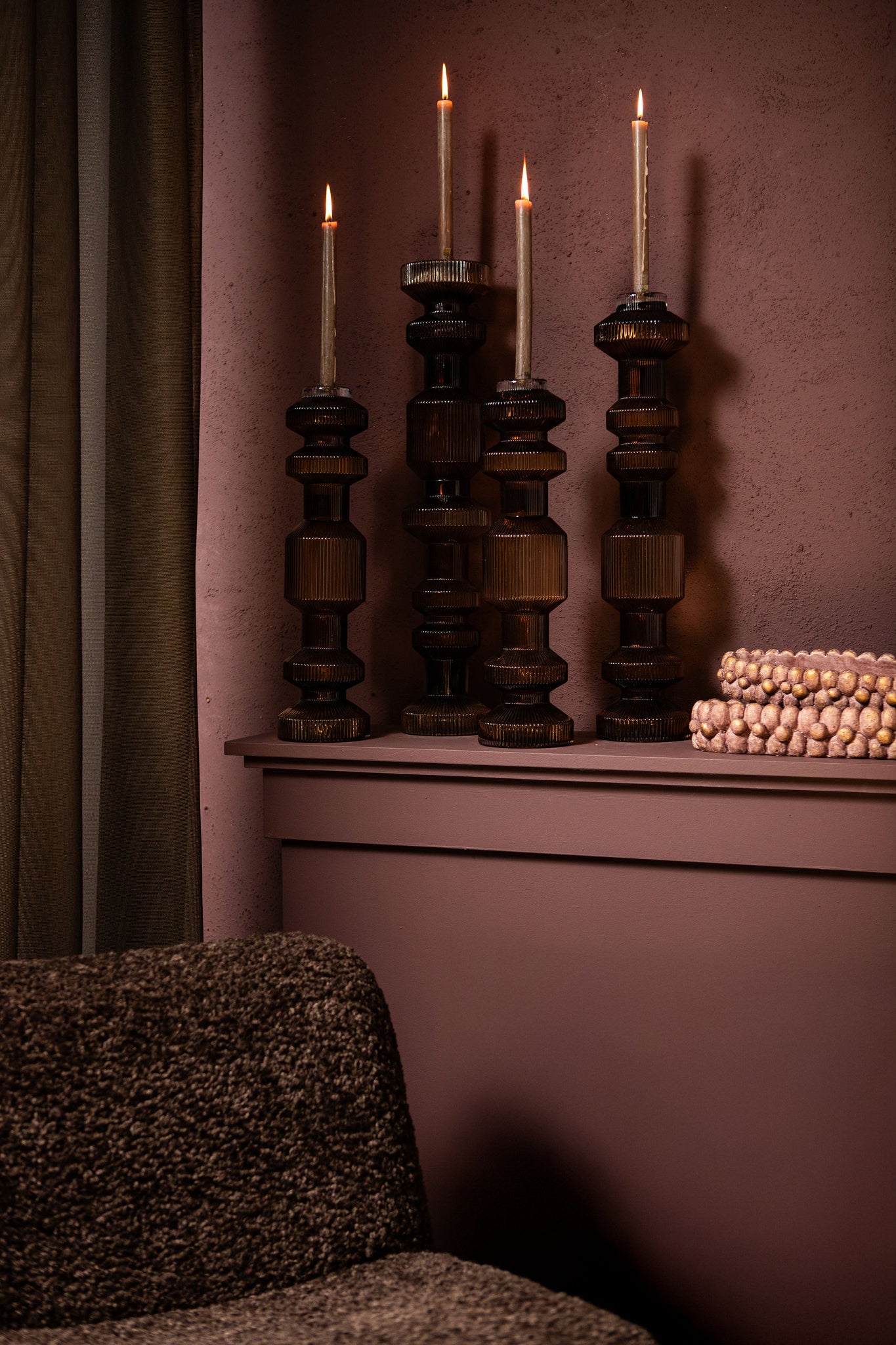 Galinda Chandeliers en verre — Ribbed Candle Holder Bulby - Marron