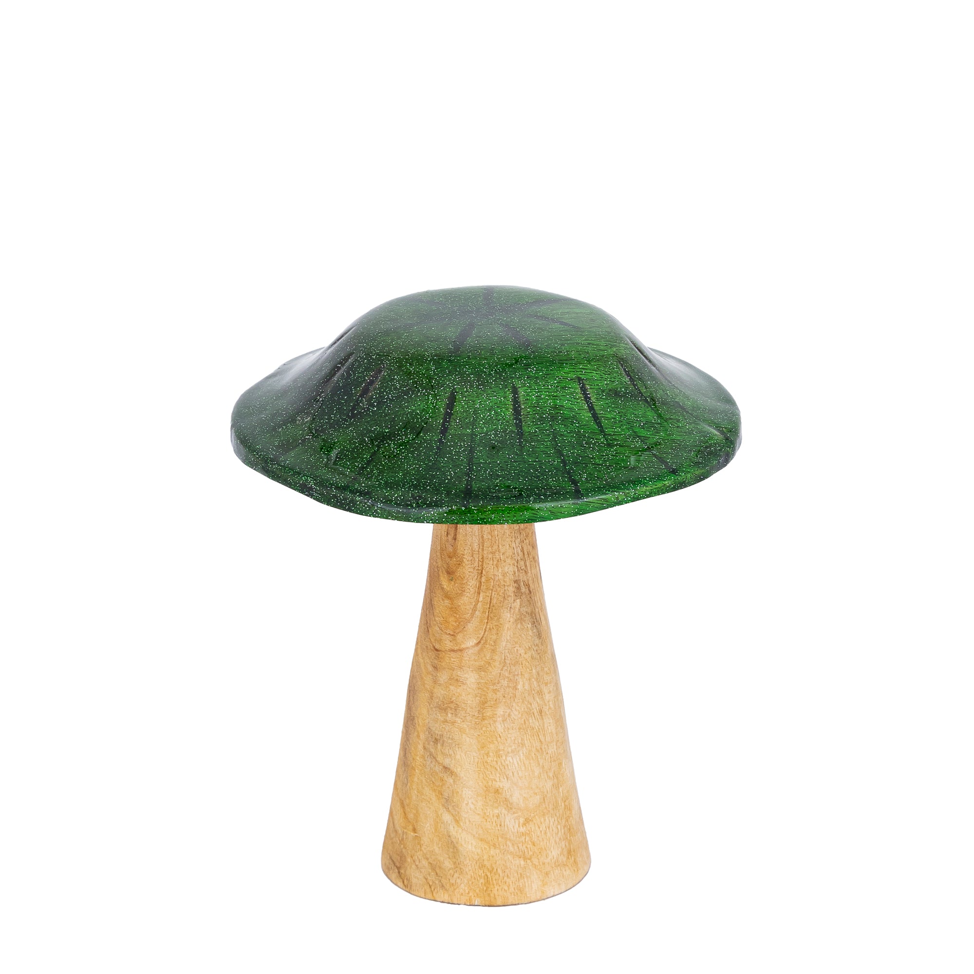 Mellane Green wood mushroom statue gold glitter L