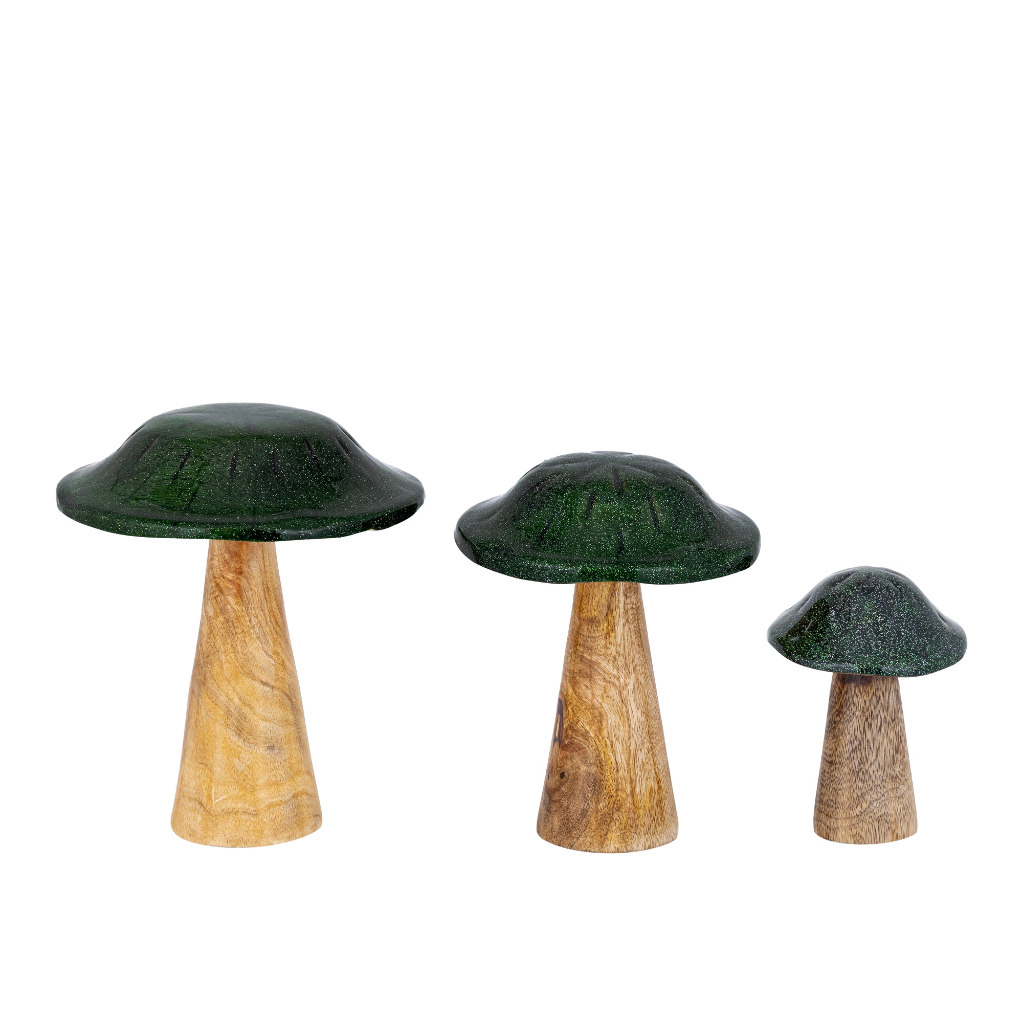 Mellane Green wood mushroom statue gold glitter M