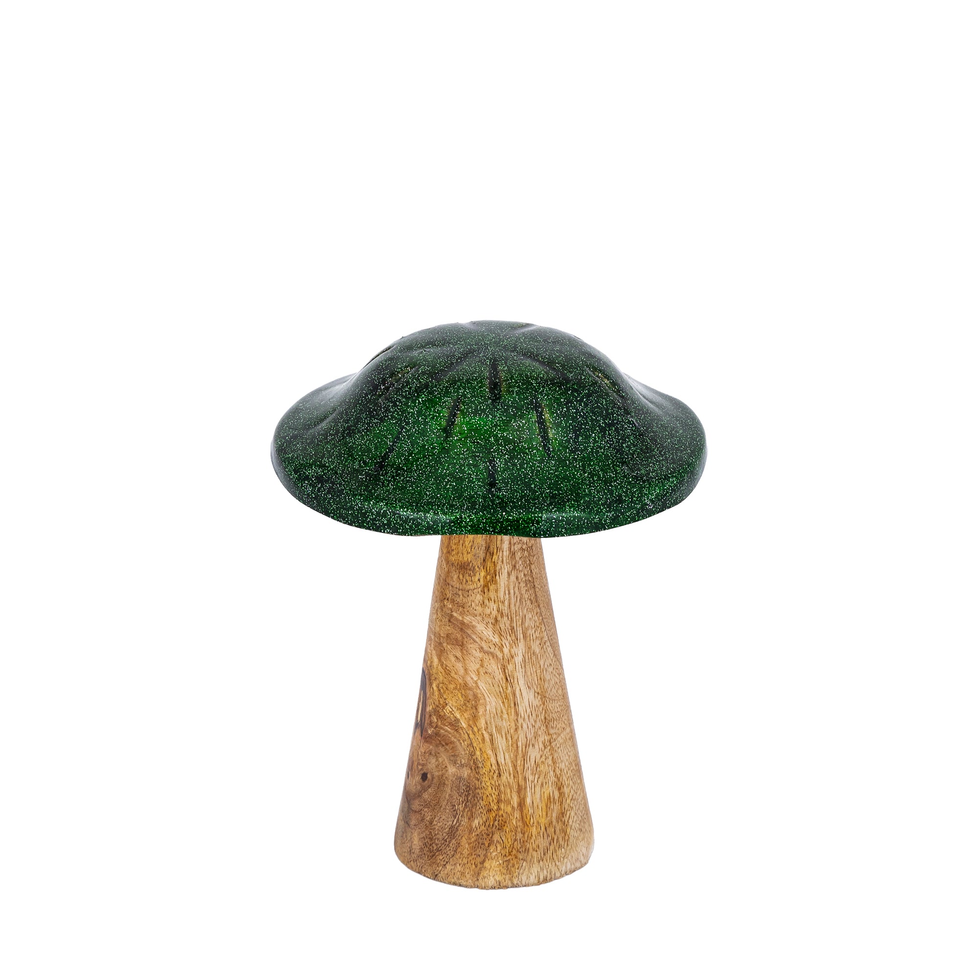 Mellane Green wood mushroom statue gold glitter M