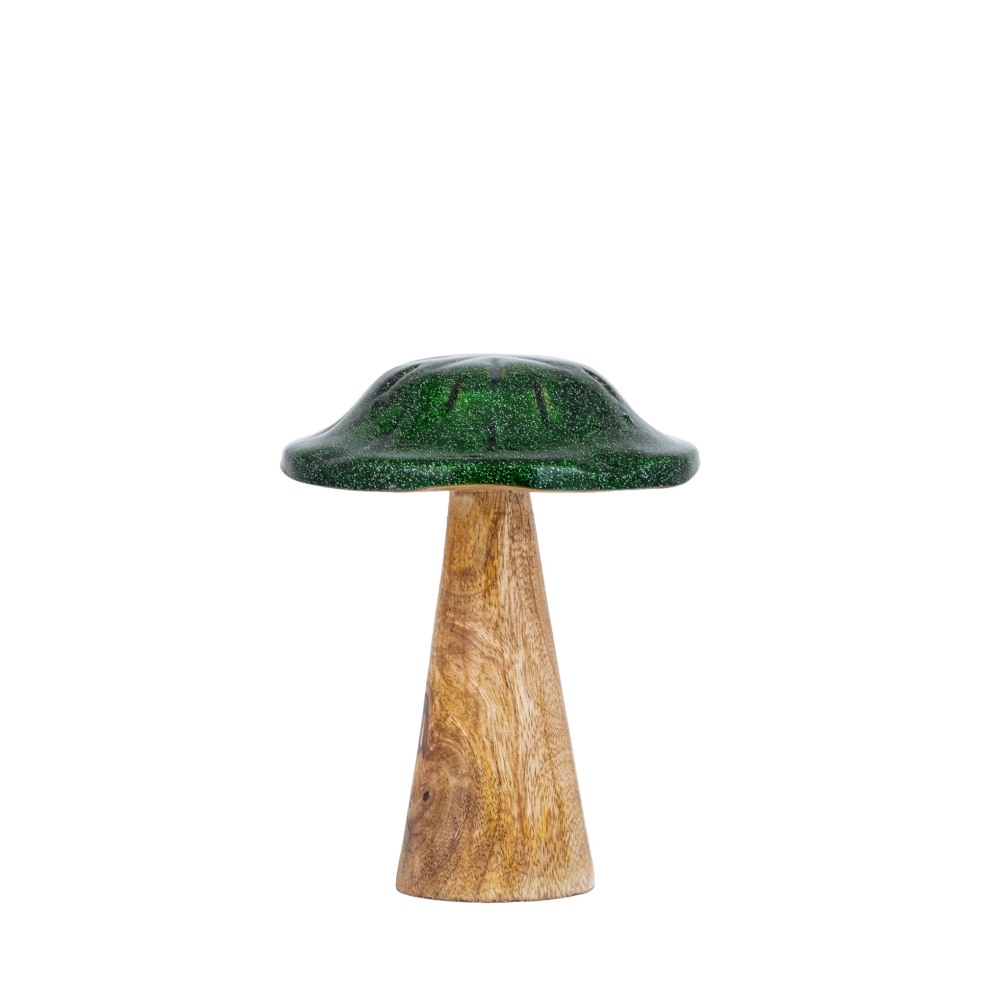 Mellane Green wood mushroom statue gold glitter M
