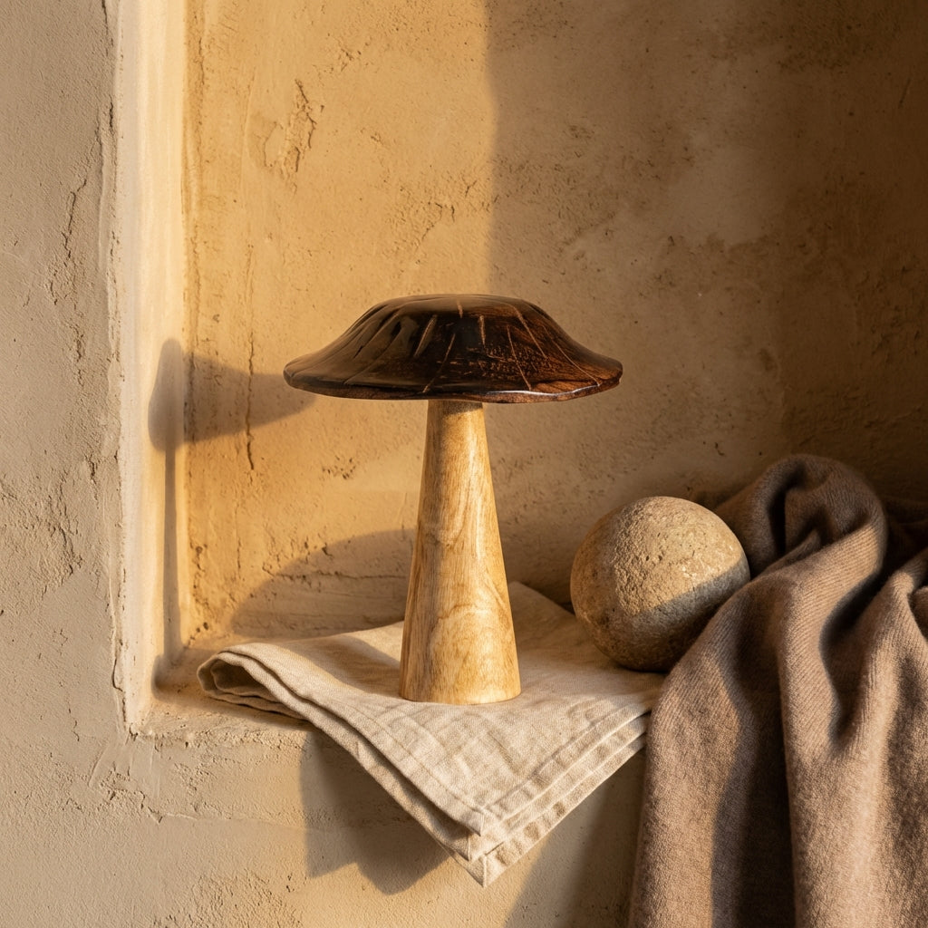 Mellane Brown wooden mushroom statue L