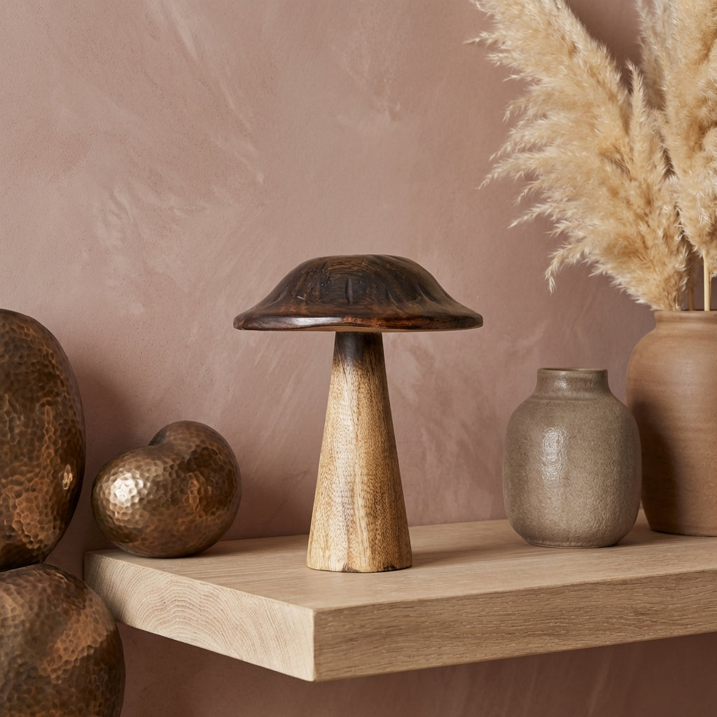 Mellane Brown wooden mushroom statue M