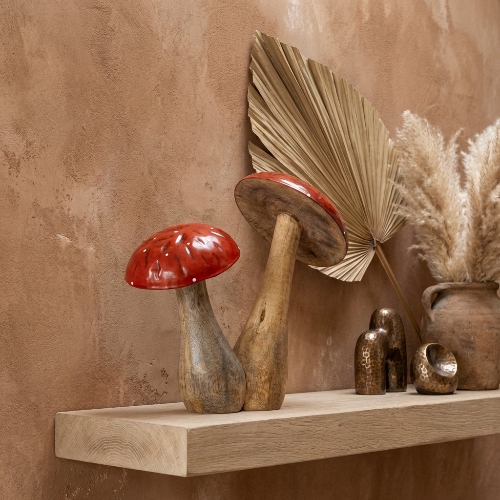 Emmae Red wooden joint mushroom white dots