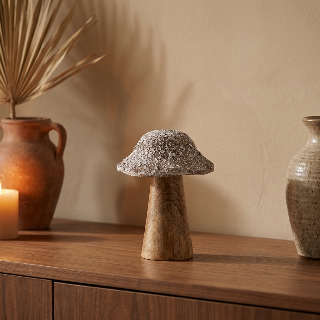 Darlamea Beige burn wood mushroom statue snow S