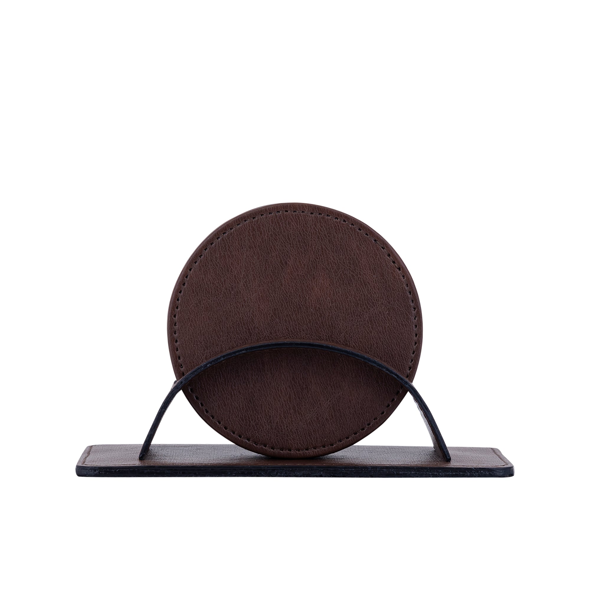Sarahkate Brown vegan leather coaster holder 6 pcs Marron — Linge de table — vue 2 | Häus
