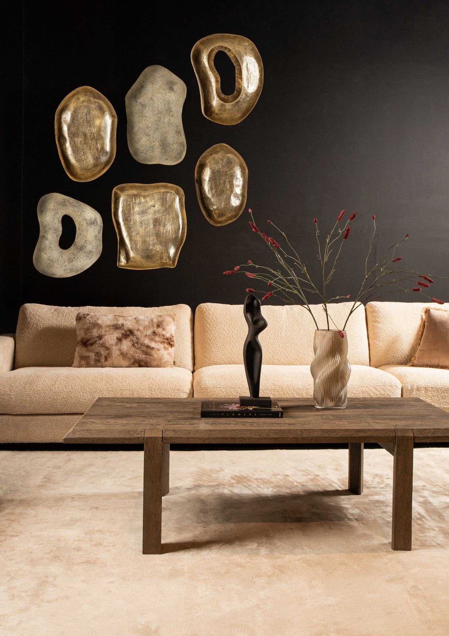 Mahniya Gold paper machee organic open wall panel