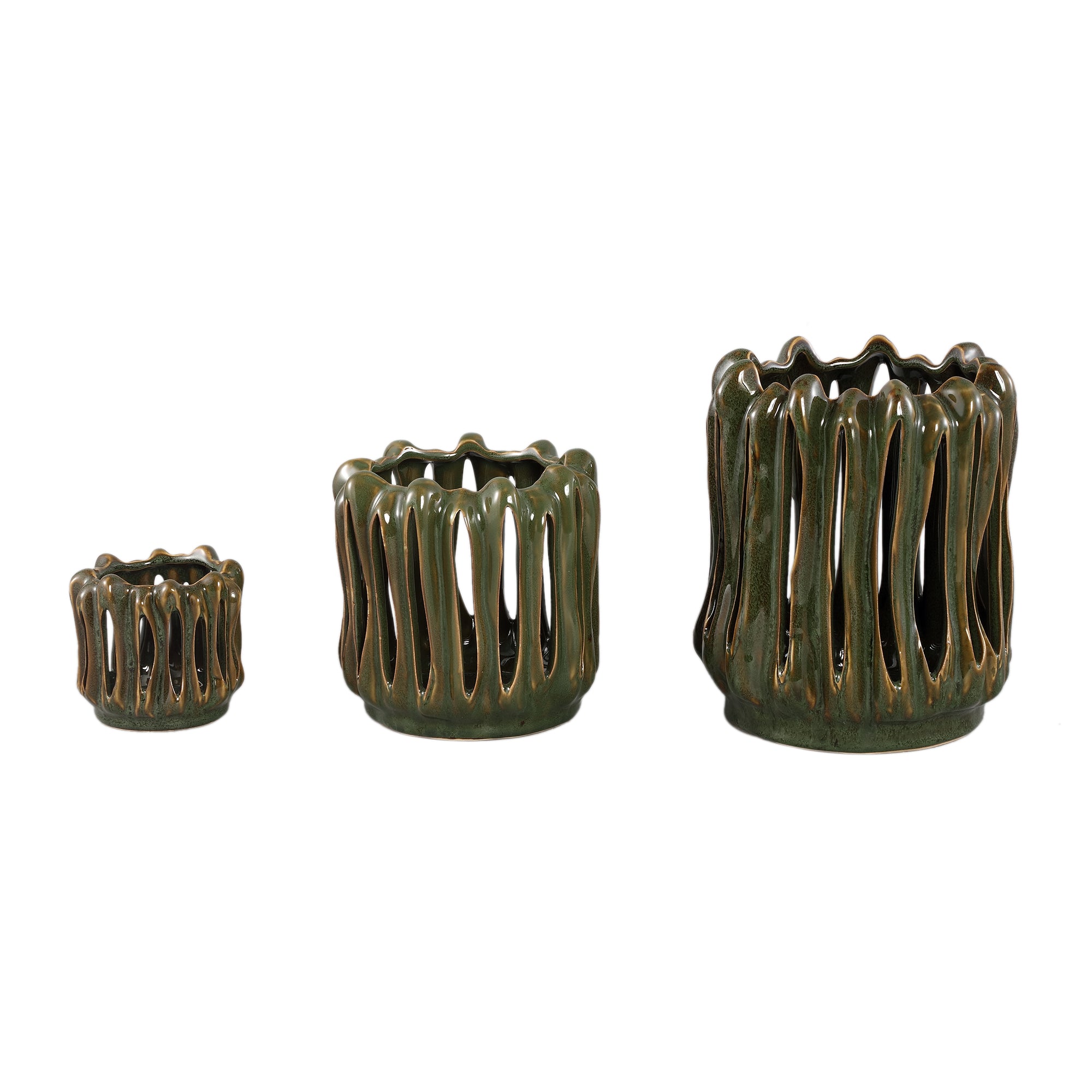 Luci Bougeoirs en céramique — Stormlight Ribbed Round - Vert foncé
