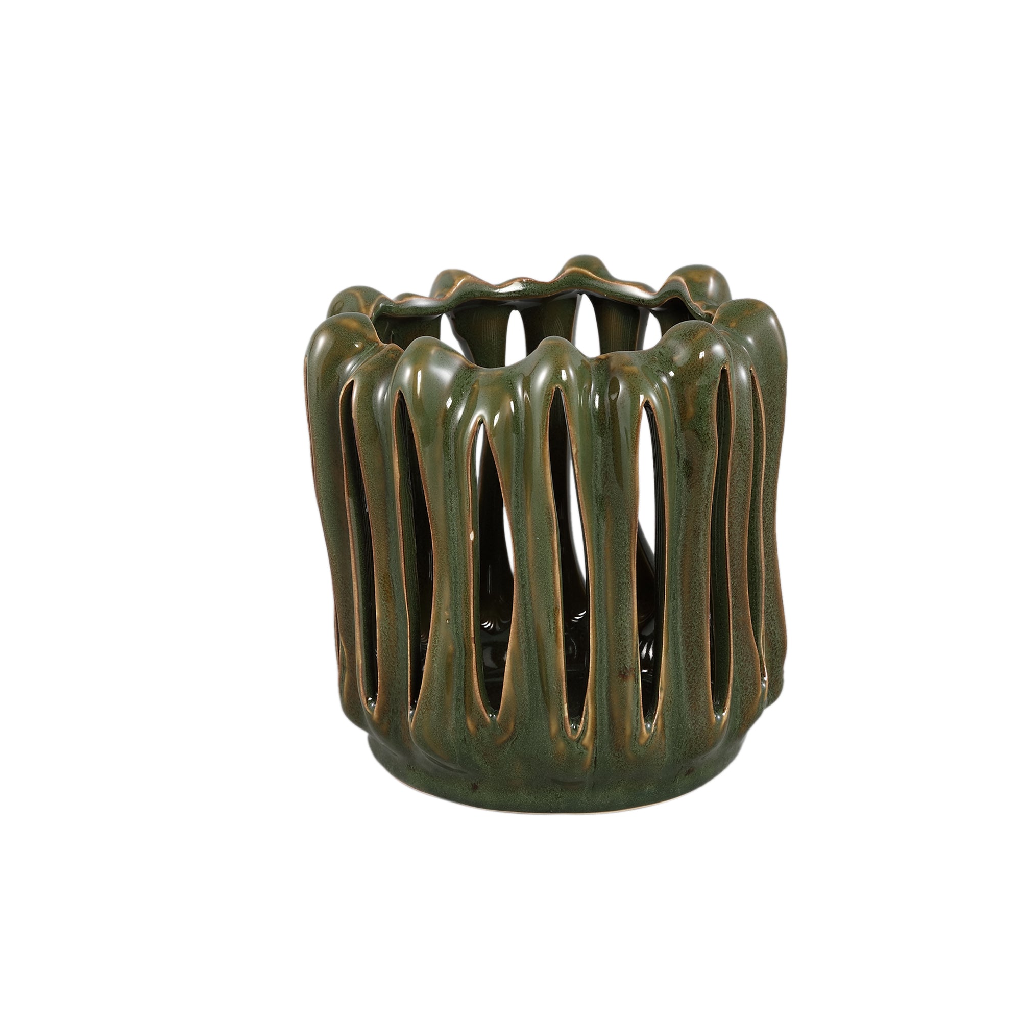 Luci Bougeoirs en céramique — Stormlight Ribbed Round - Vert foncé