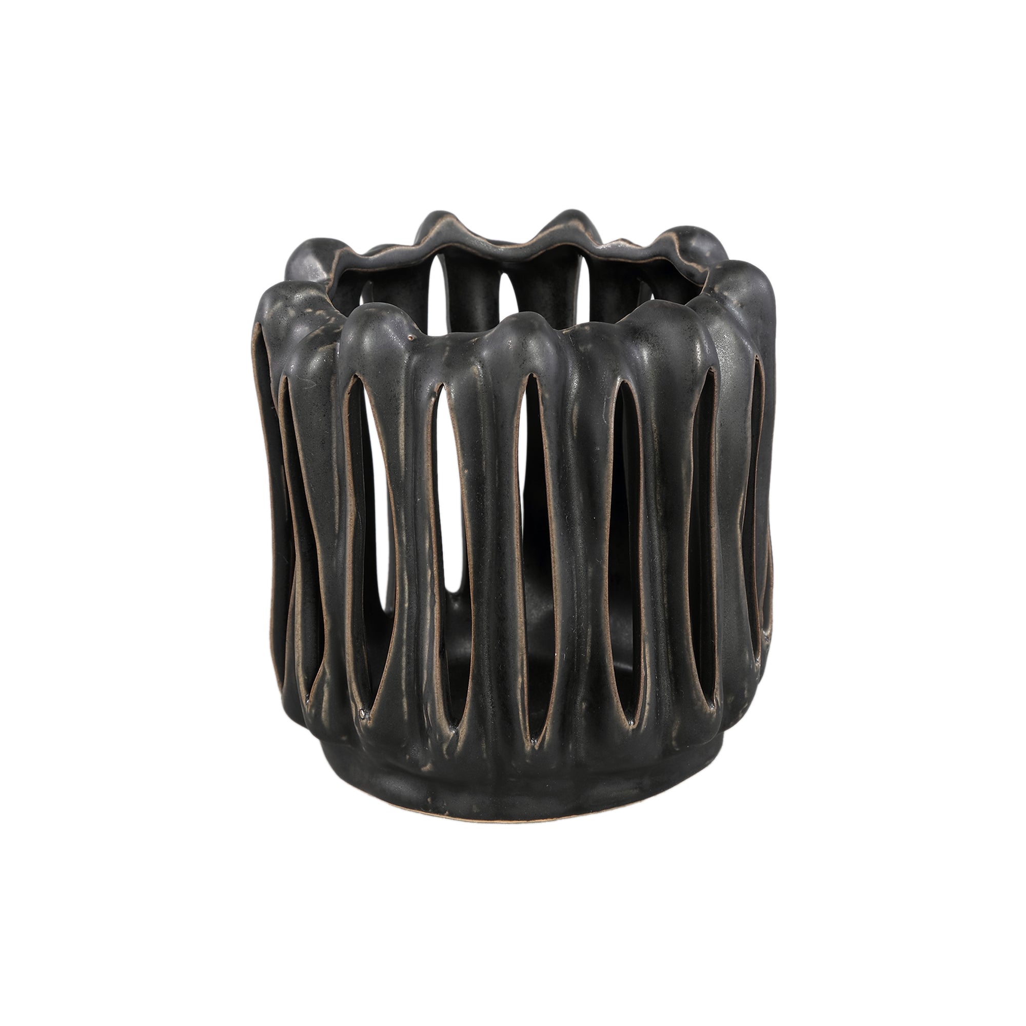 Luci Bougeoirs en céramique — Stormlight Open Ribbed Round - Noir