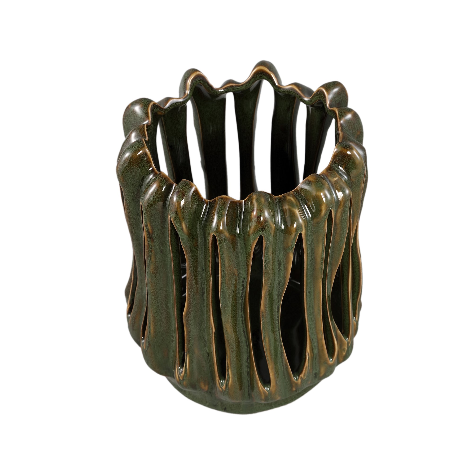 Luci Bougeoirs en céramique — Stormlight Ribbed Round - Vert foncé