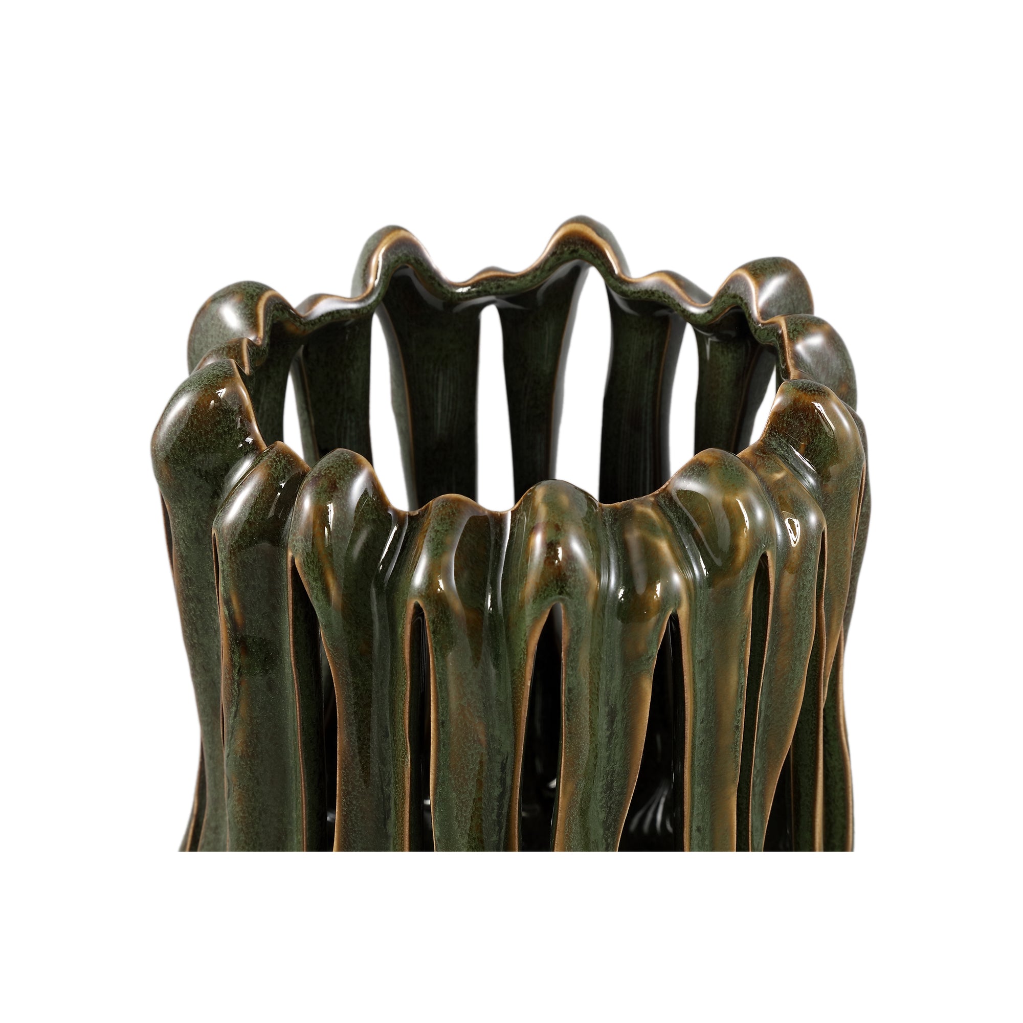 Luci Bougeoirs en céramique — Stormlight Ribbed Round - Vert foncé