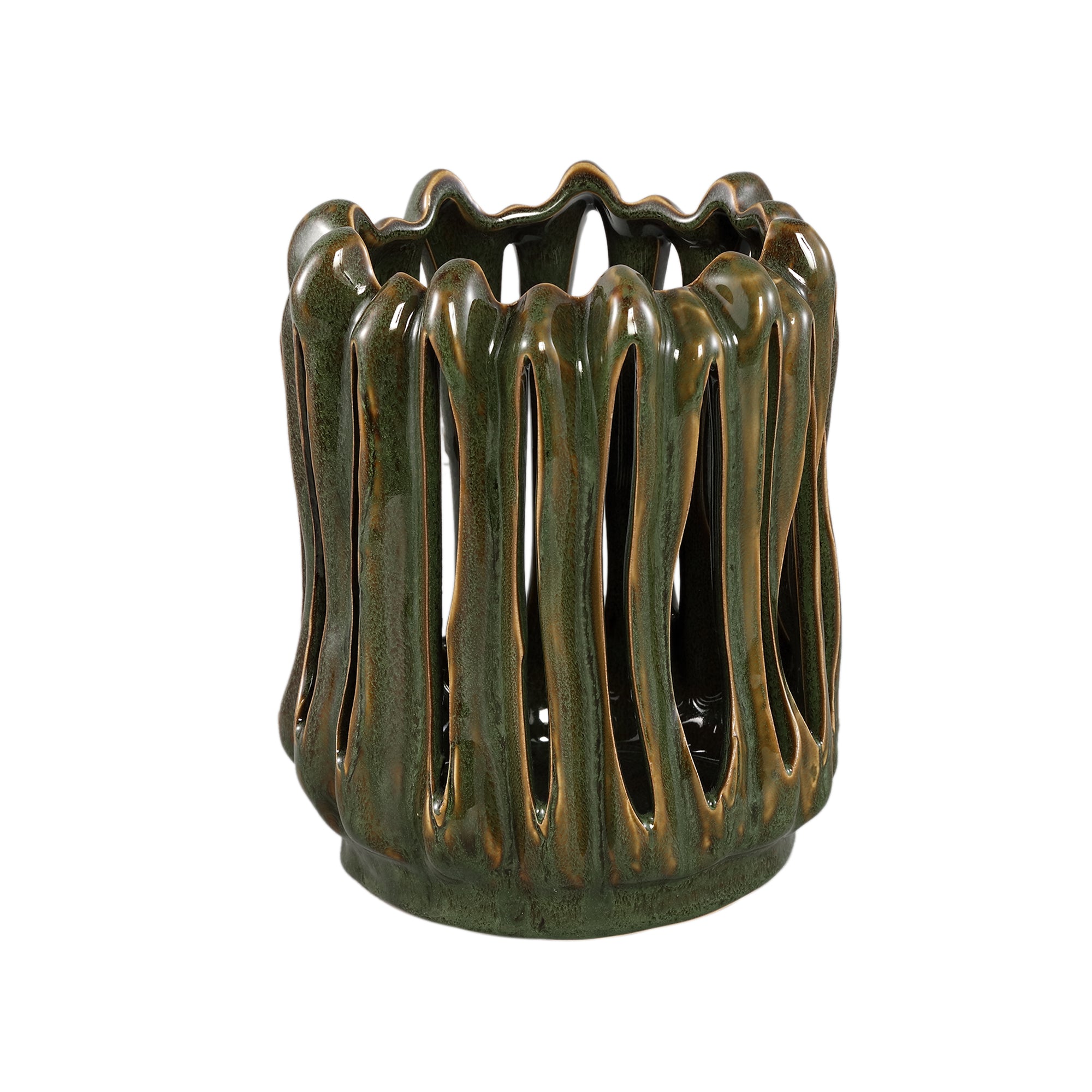 Luci Bougeoirs en céramique — Stormlight Ribbed Round - Vert foncé