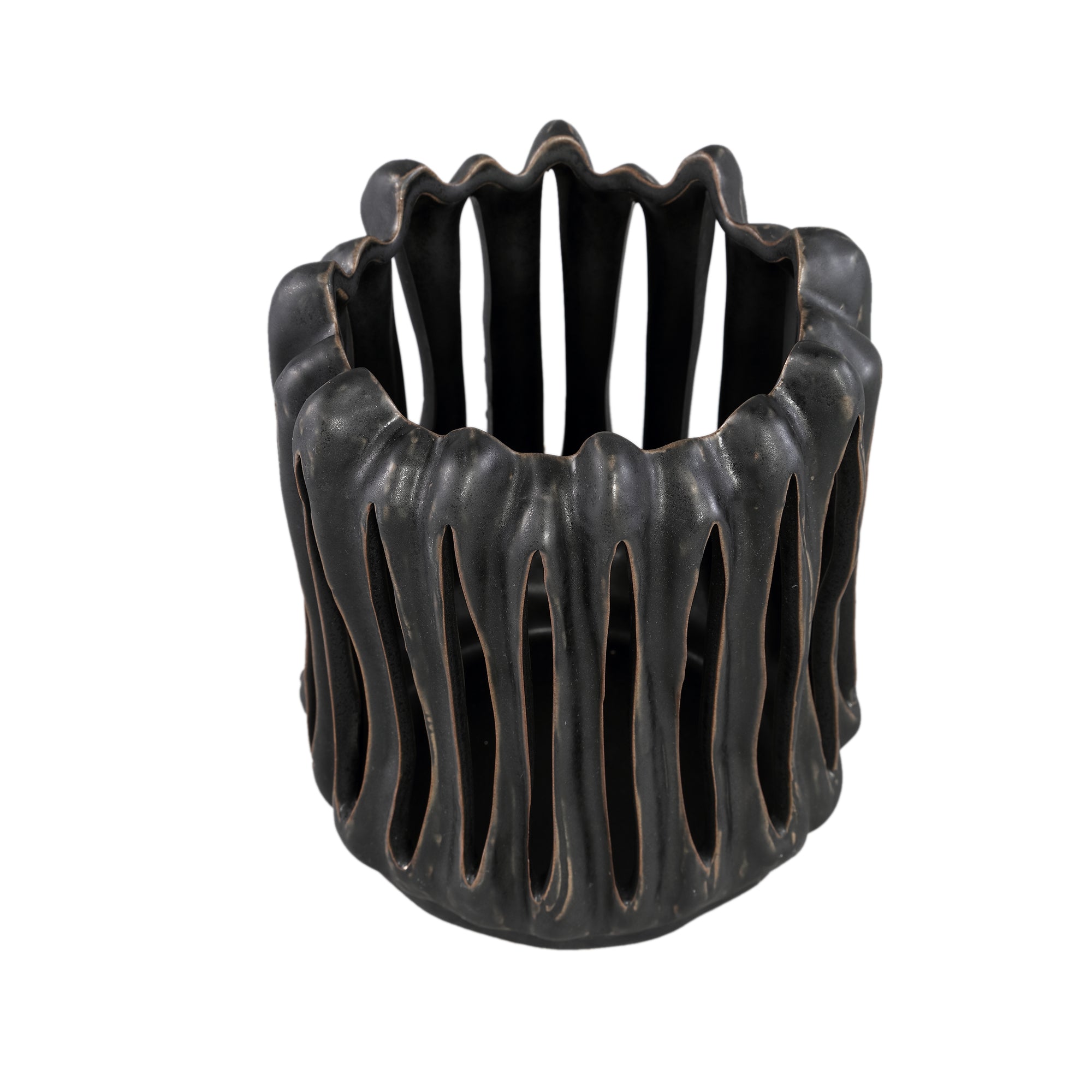 Luci Bougeoirs en céramique — Stormlight Open Ribbed Round - Noir