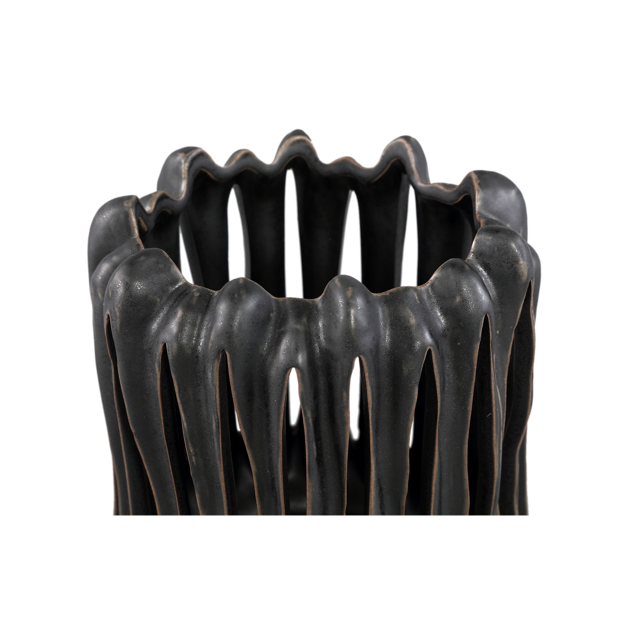 Luci Bougeoirs en céramique — Stormlight Open Ribbed Round - Noir