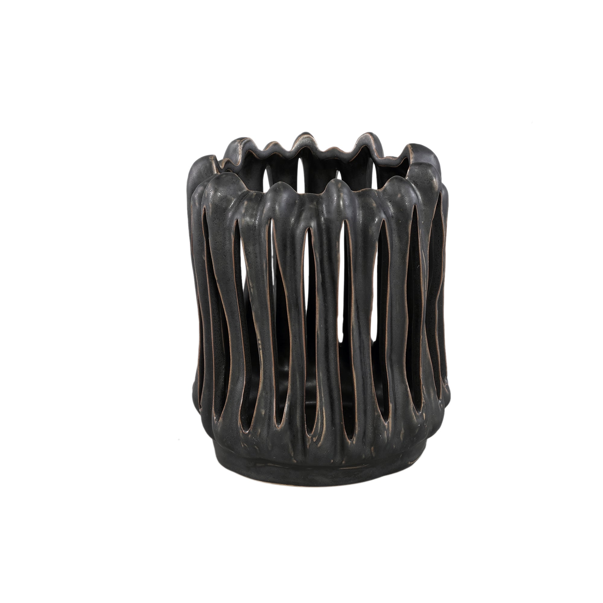 Luci Bougeoirs en céramique — Stormlight Open Ribbed Round - Noir