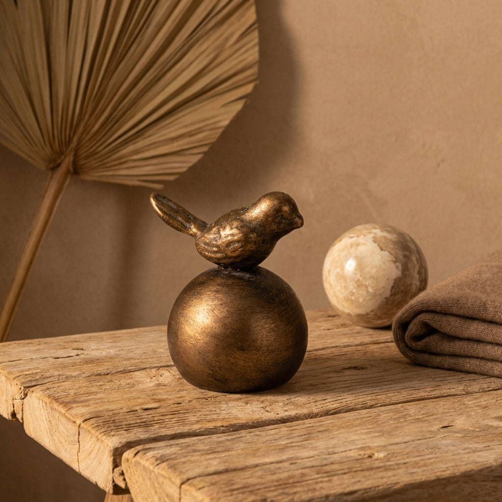 Corrinae Gold iron bird statue on ball S