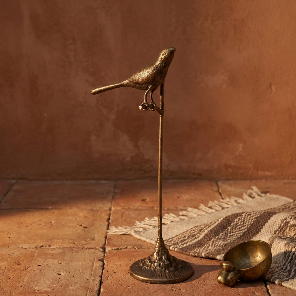 Annamae Gold iron bird statue high base L