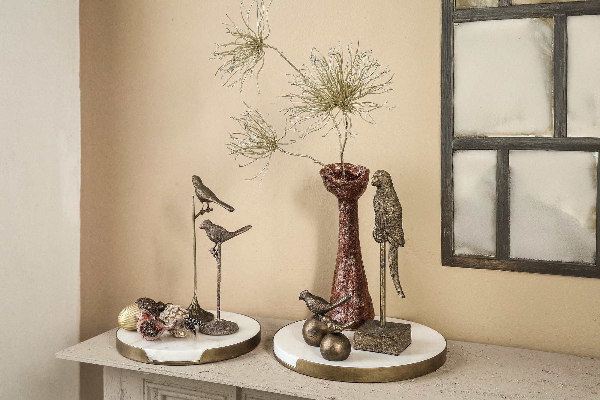 Annamae Gold iron bird statue high base L