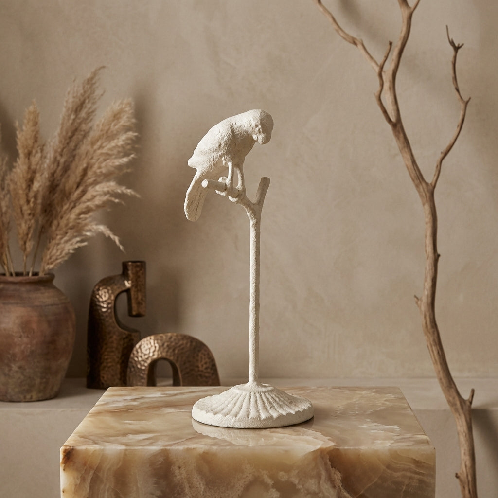 Annamae Gold iron bird statue high base S