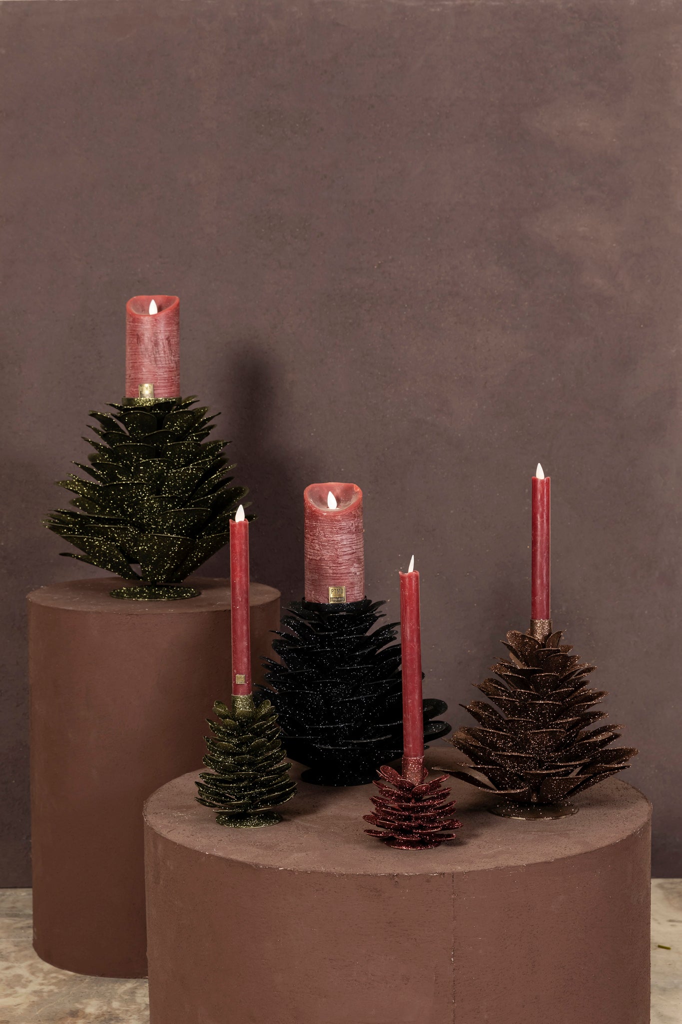 Krea Chandeliers en fer — Red Dining Candleholder With Glitter - Cognac