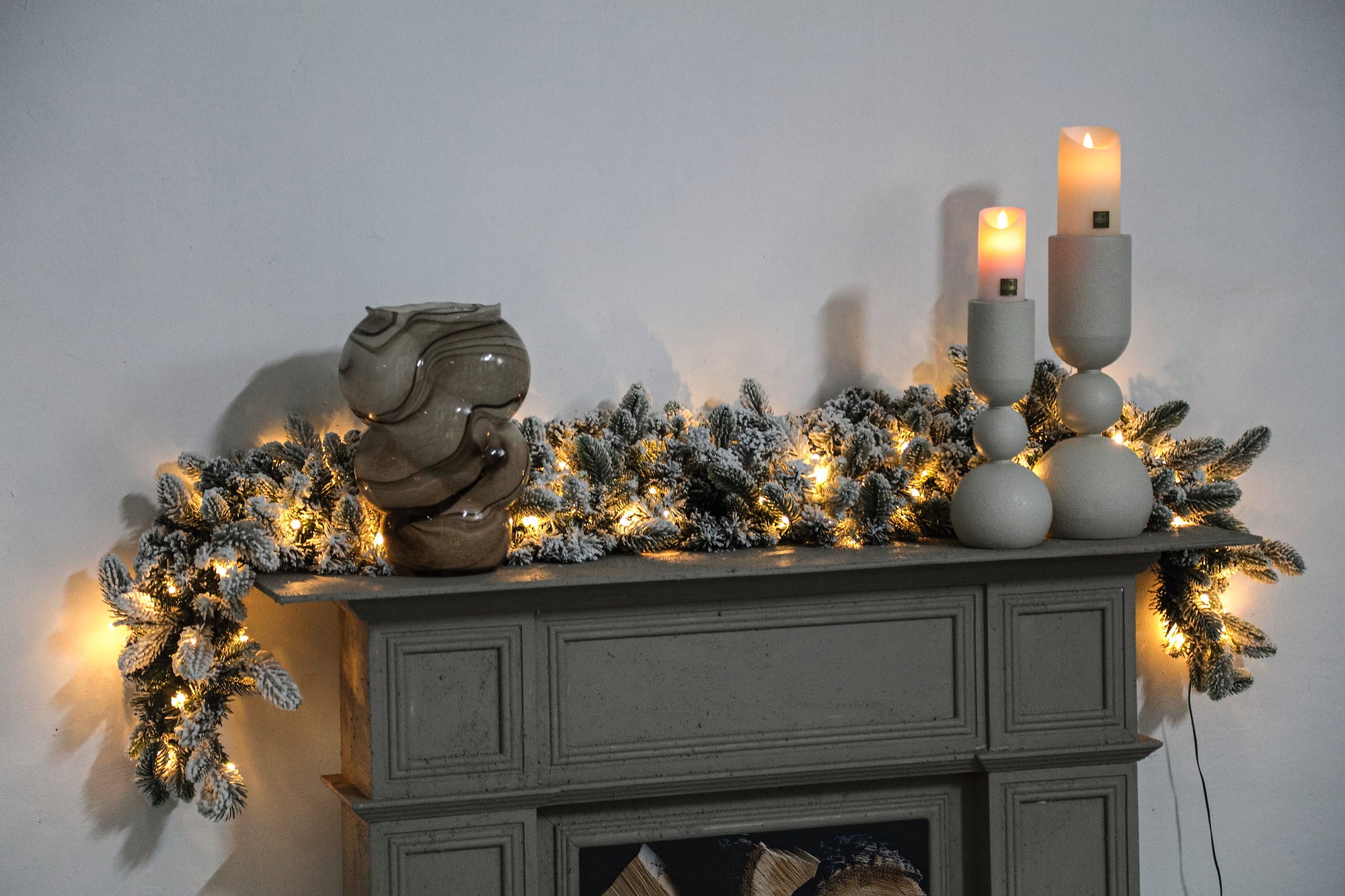 Melissa White PVC and PE garland w snow and lights