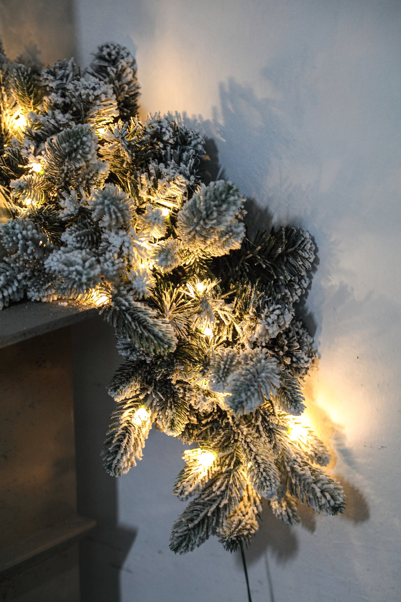Melissa White PVC and PE garland w snow and lights