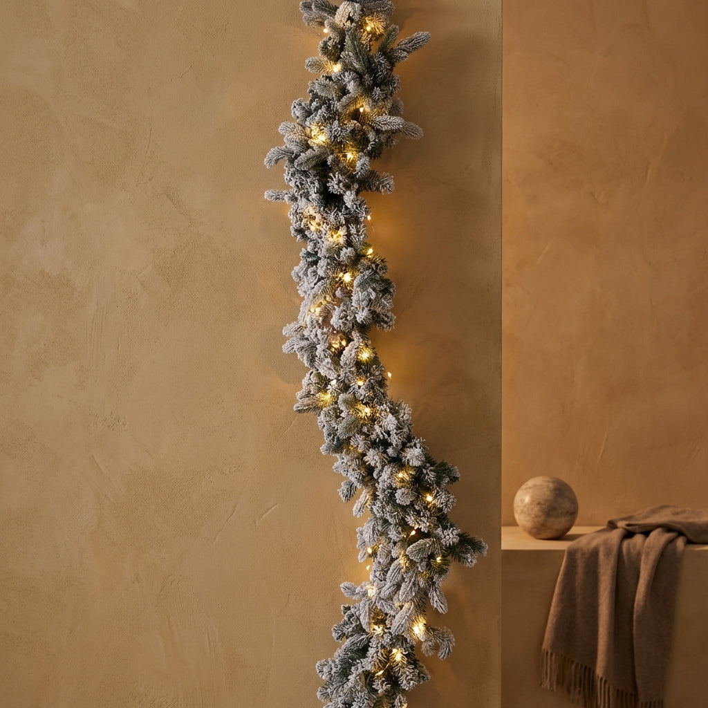 Melissa White PVC and PE garland w snow and lights