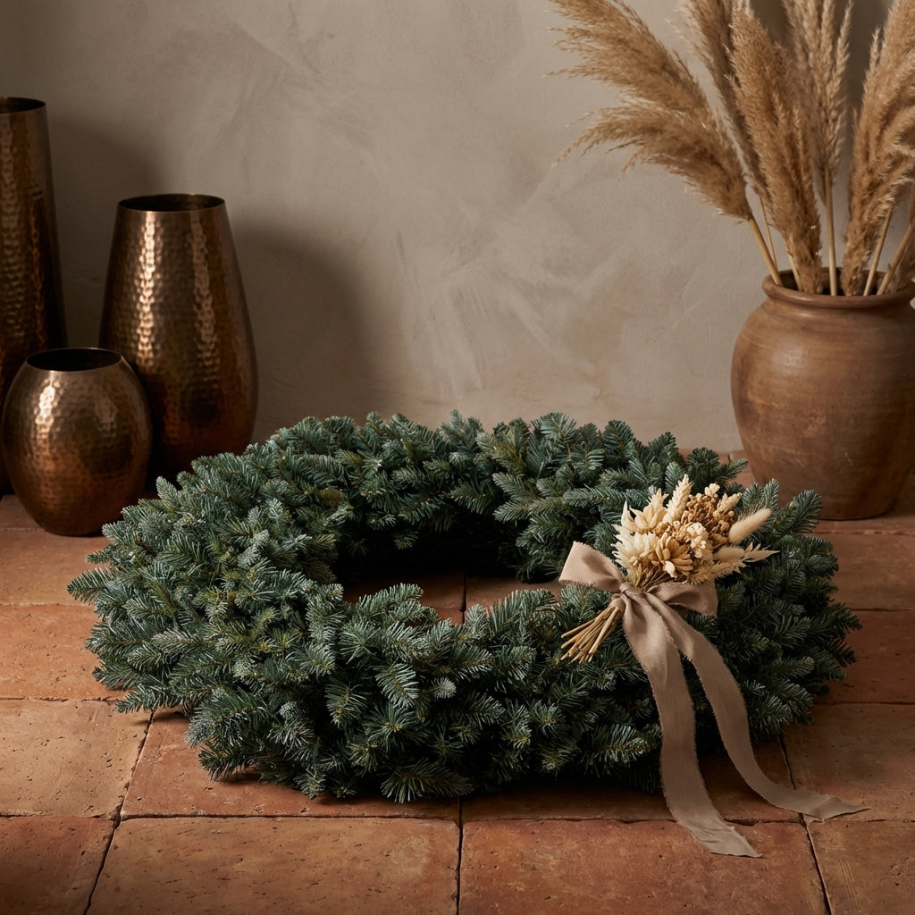 Ceriah Green PVC and PE mix wreath with lights L