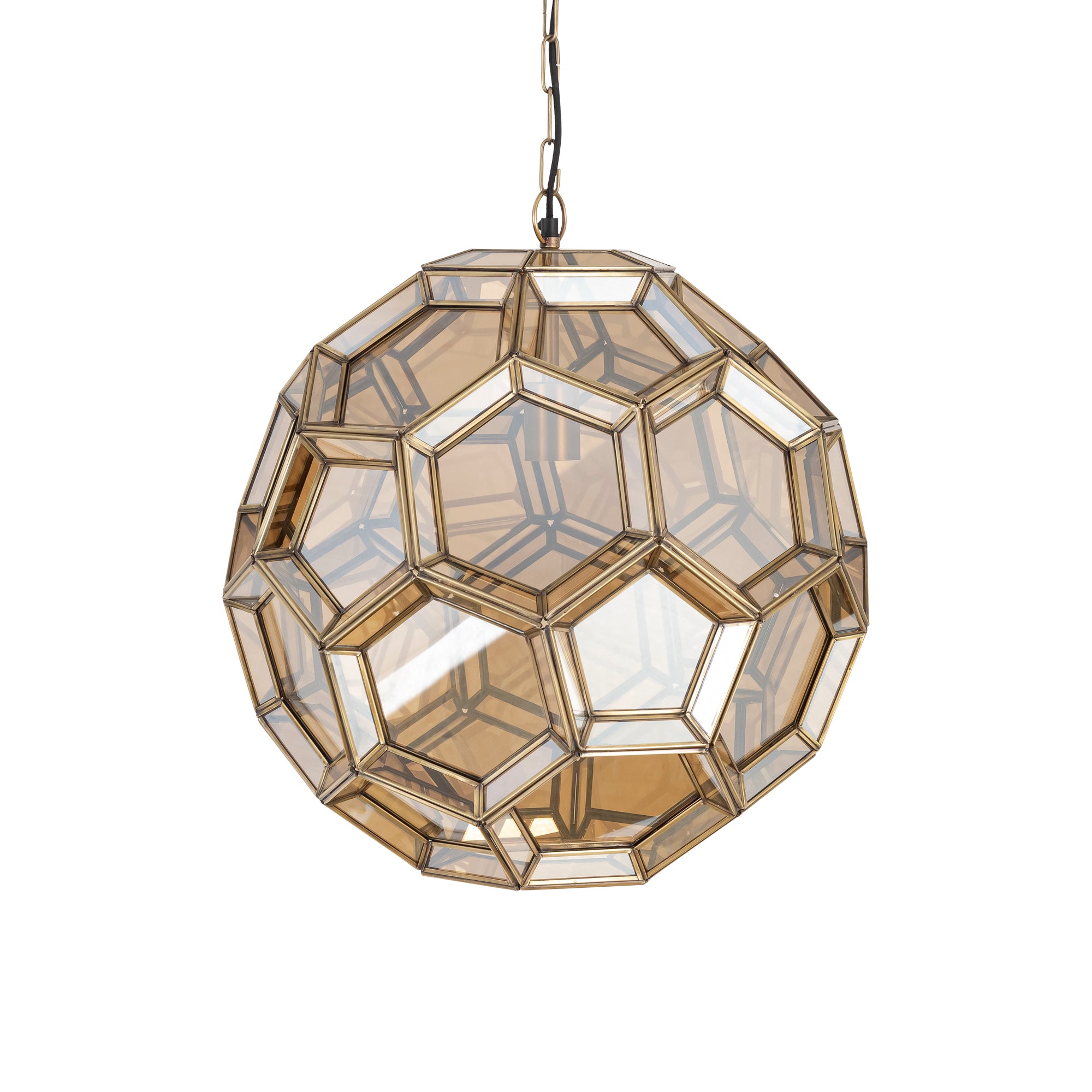 Thyro Lustres en verre — Antique Brass Amber Ball Lamp - Or