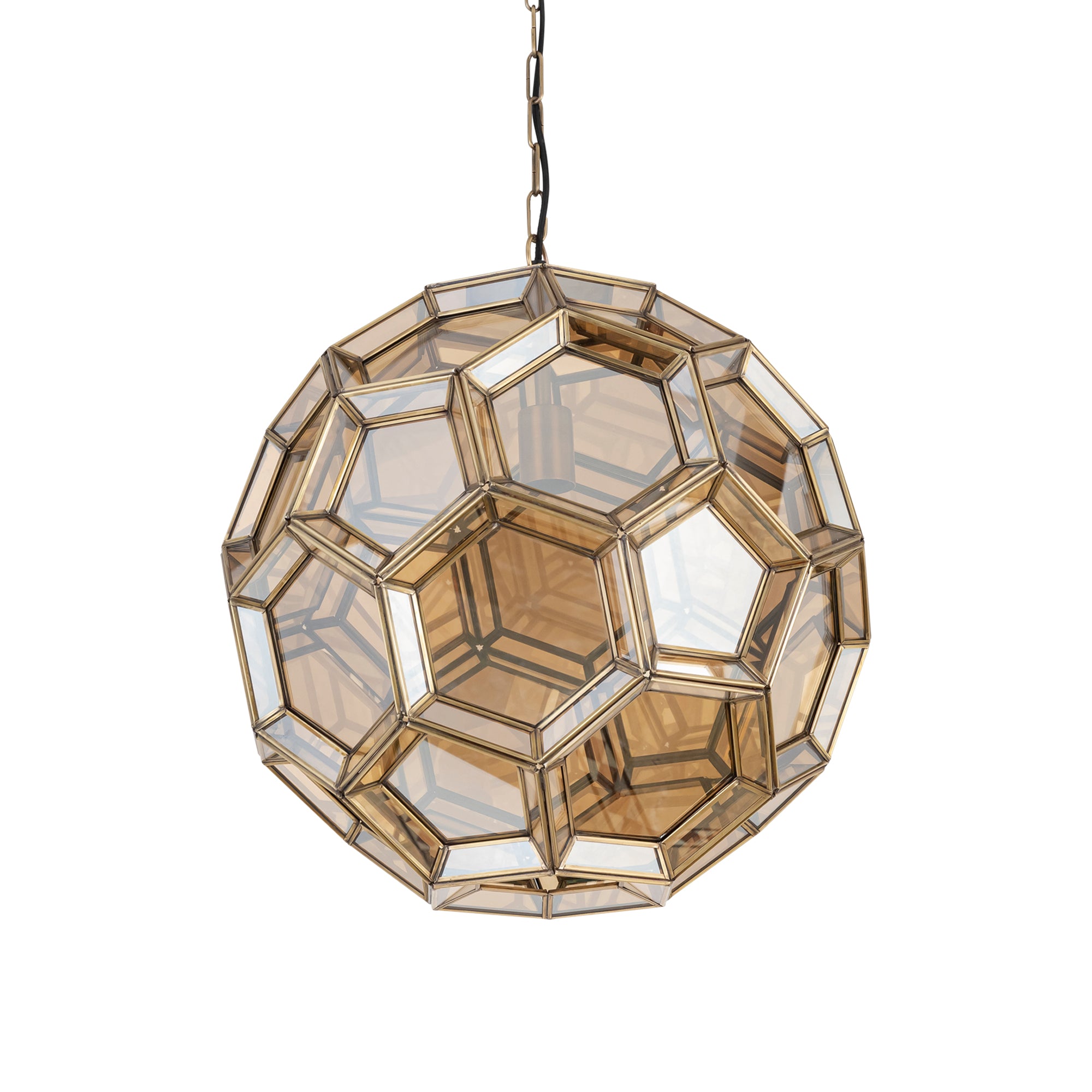 Thyro Lustres en verre — Antique Brass Amber Ball Lamp - Or