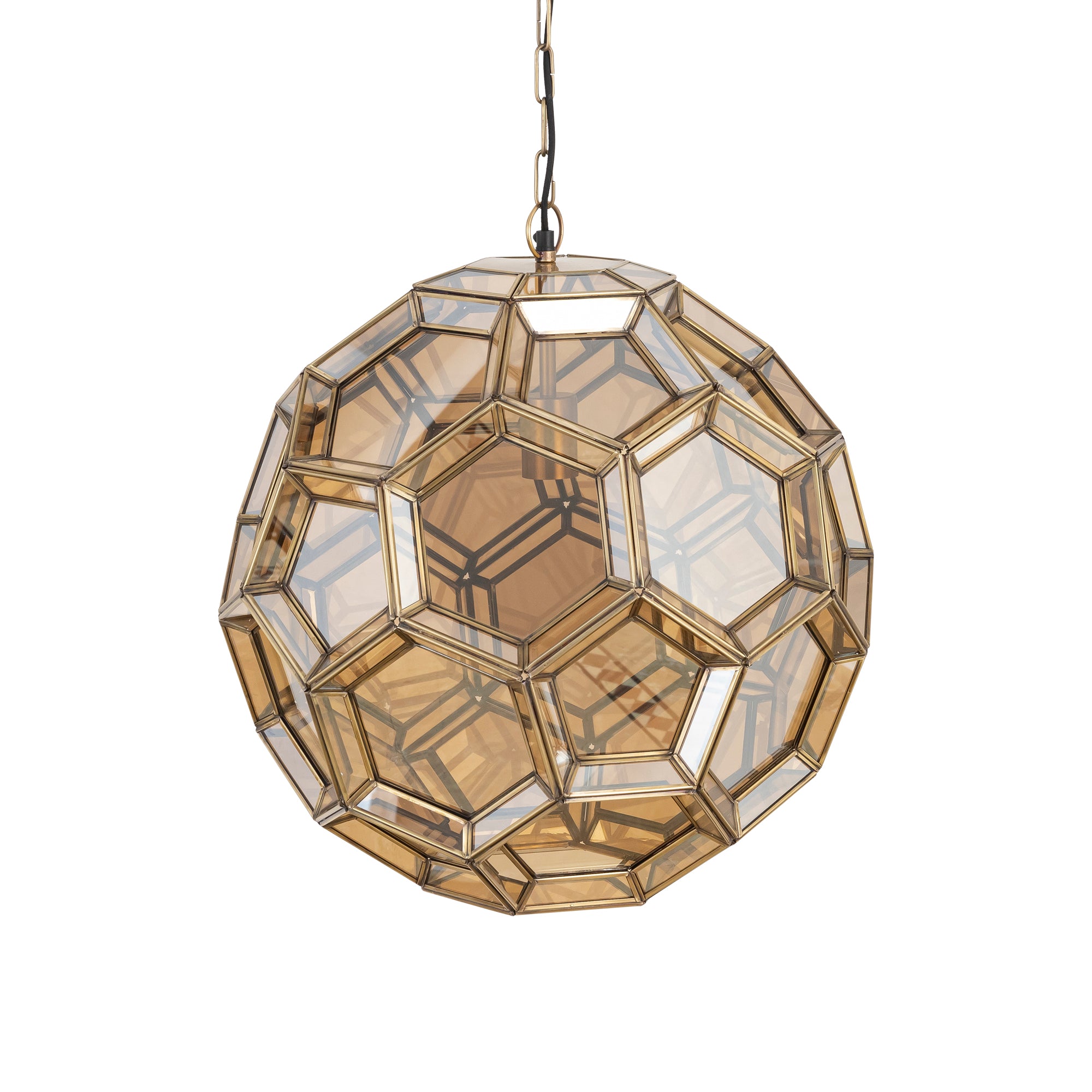 Thyro Lustres en verre — Antique Brass Amber Ball Lamp - Or