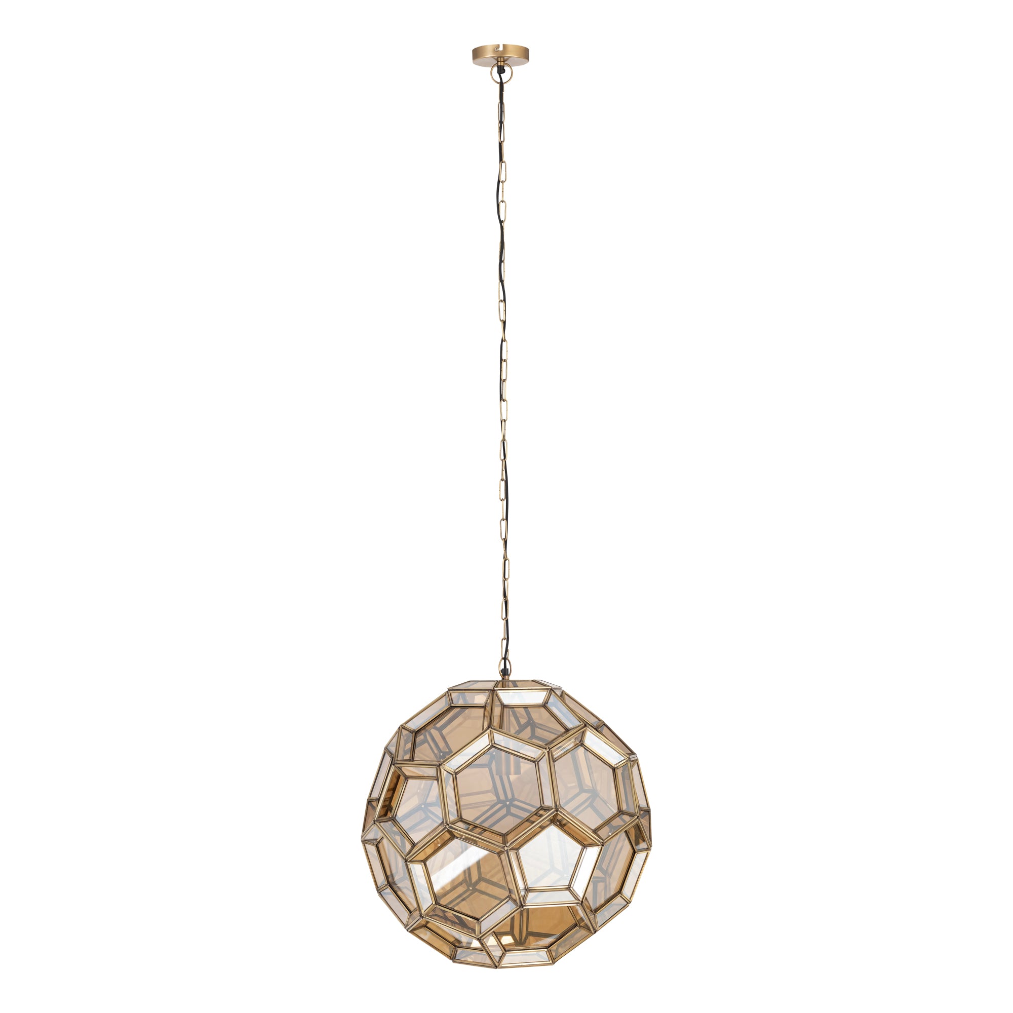 Thyro Lustres en verre — Antique Brass Amber Ball Lamp - Or