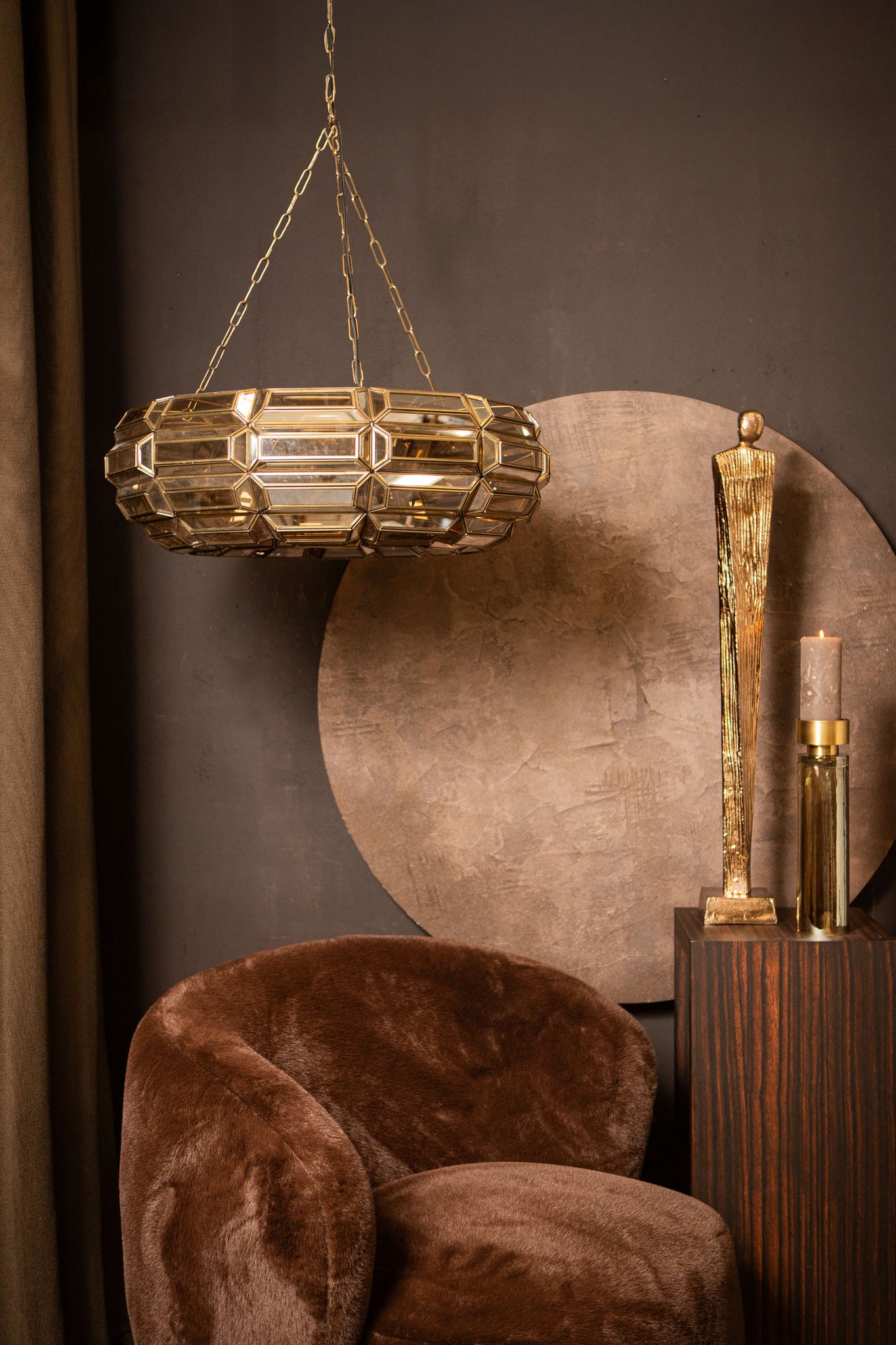 Thyro Lustres en verre — Antique Brass Amber Donut Lamp - Or