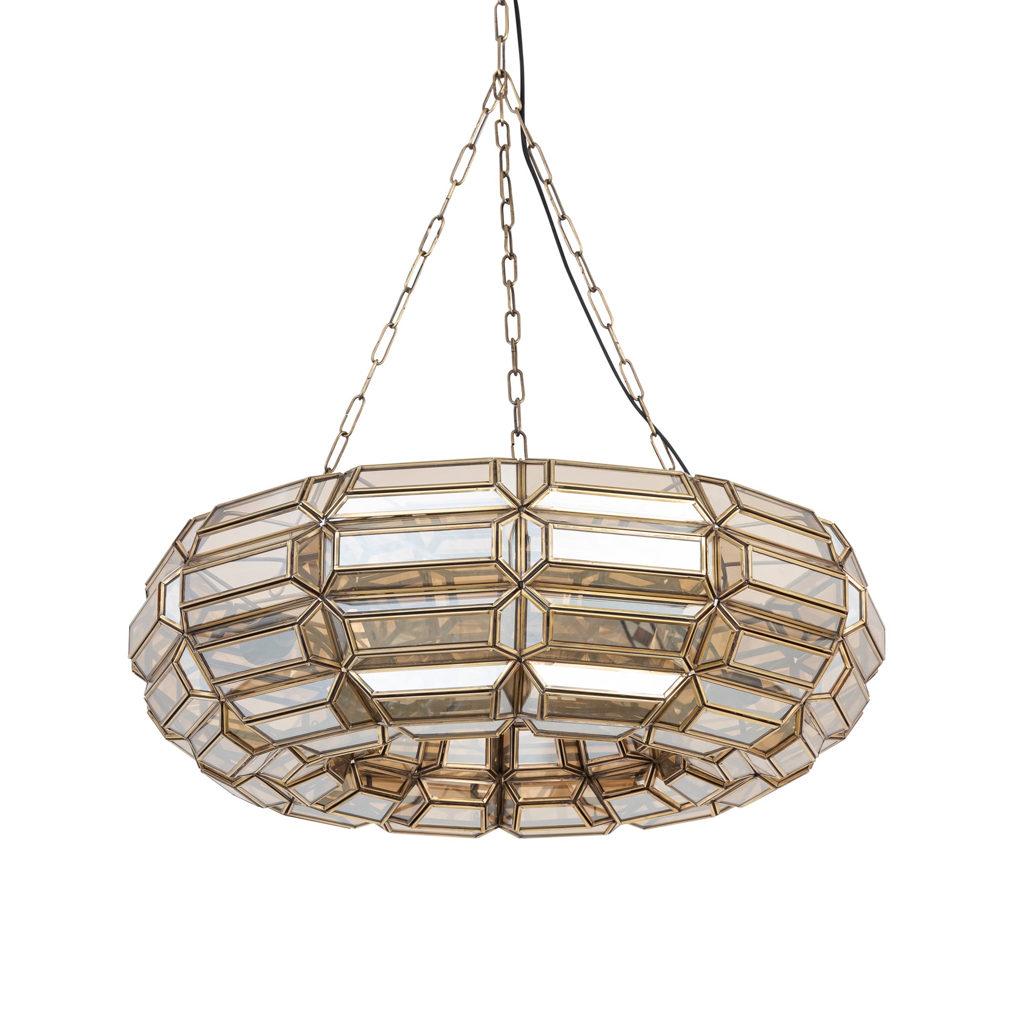 Thyro Lustres en verre — Antique Brass Amber Donut Lamp - Or