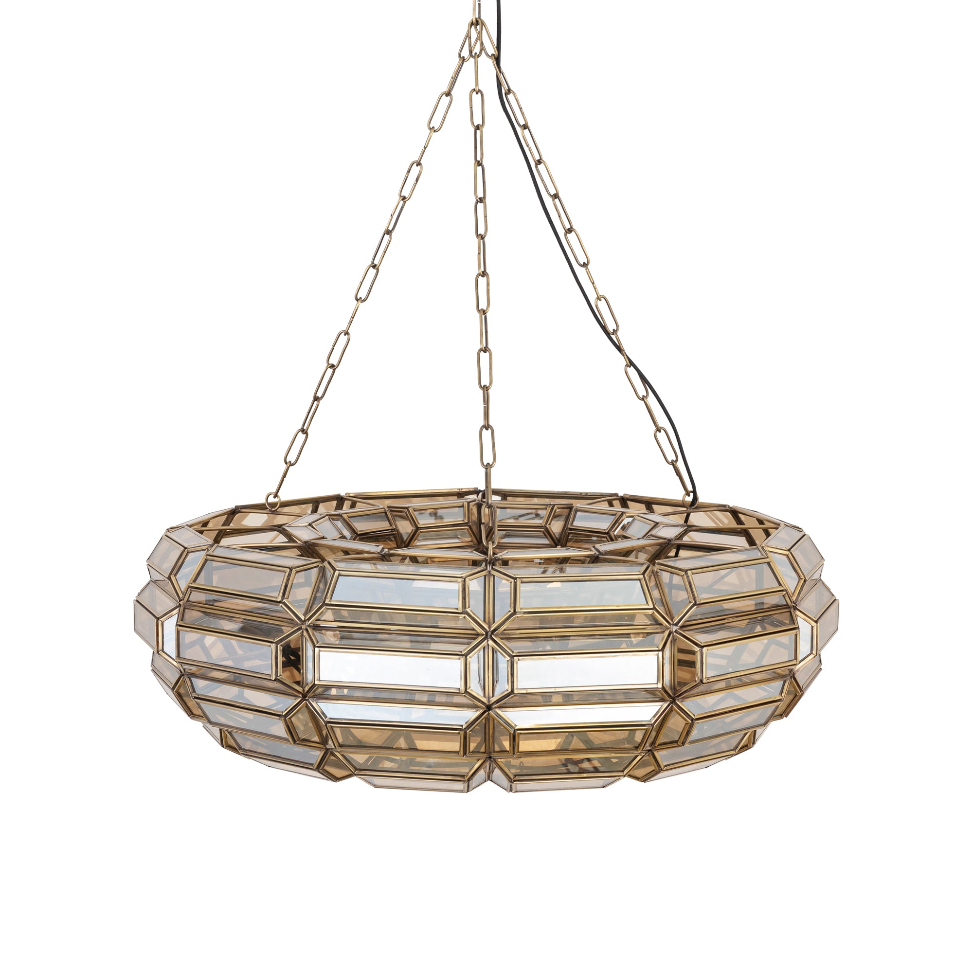 Thyro Lustres en verre — Antique Brass Amber Donut Lamp - Or