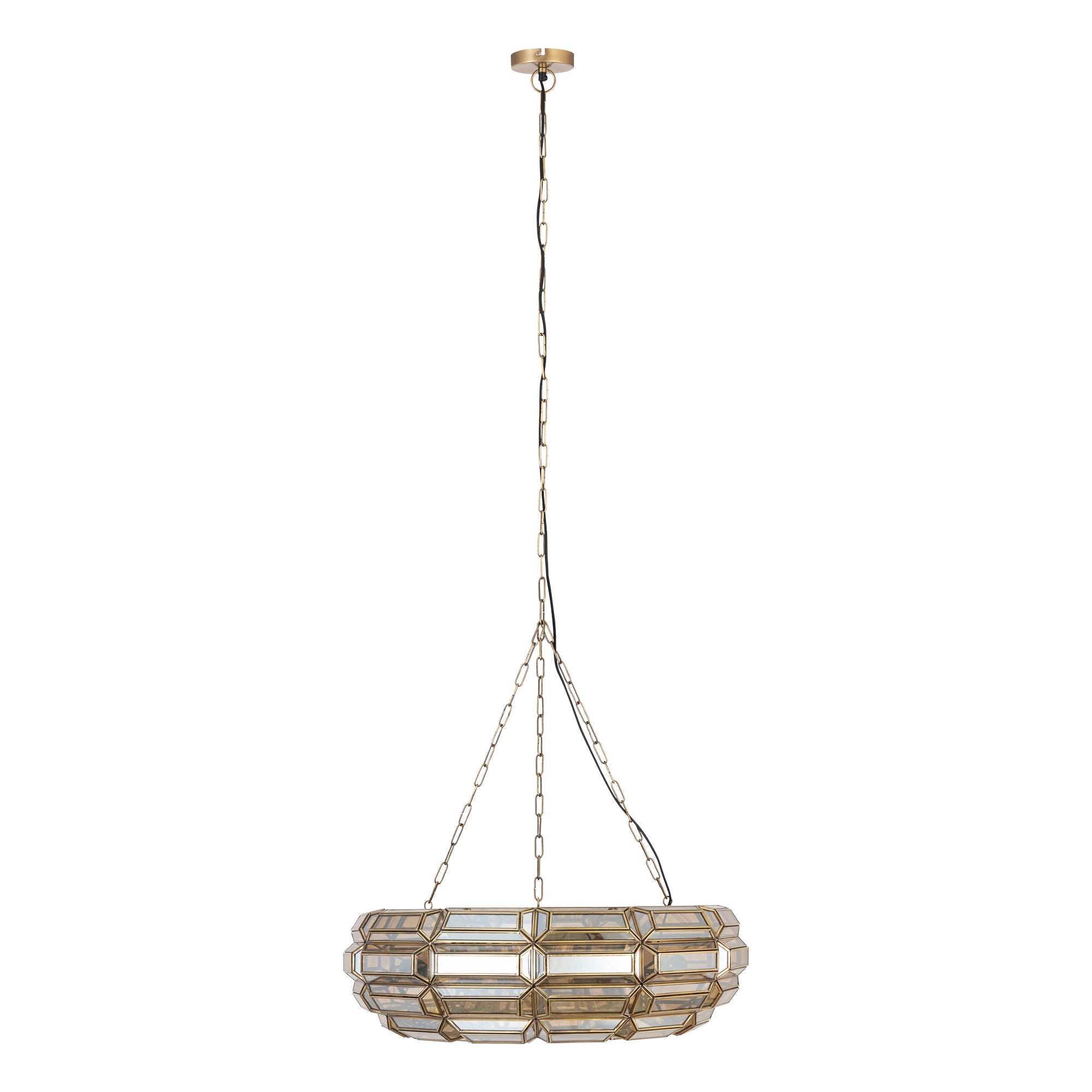 Thyro Lustres en verre — Antique Brass Amber Donut Lamp - Or