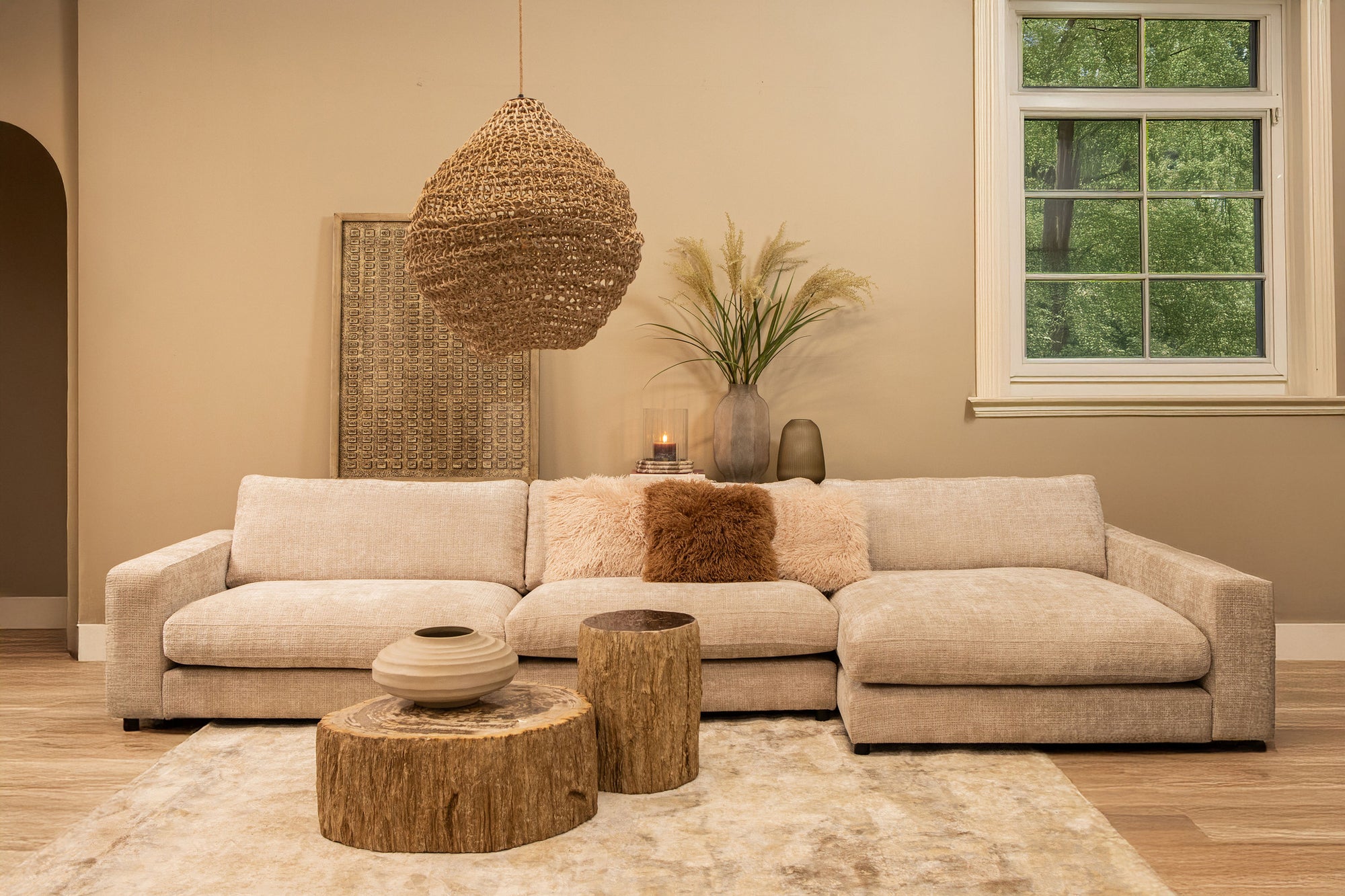 Dayo Lustres en papier — Natural Rope Hanging Lamp Closed Ball - Marron clair