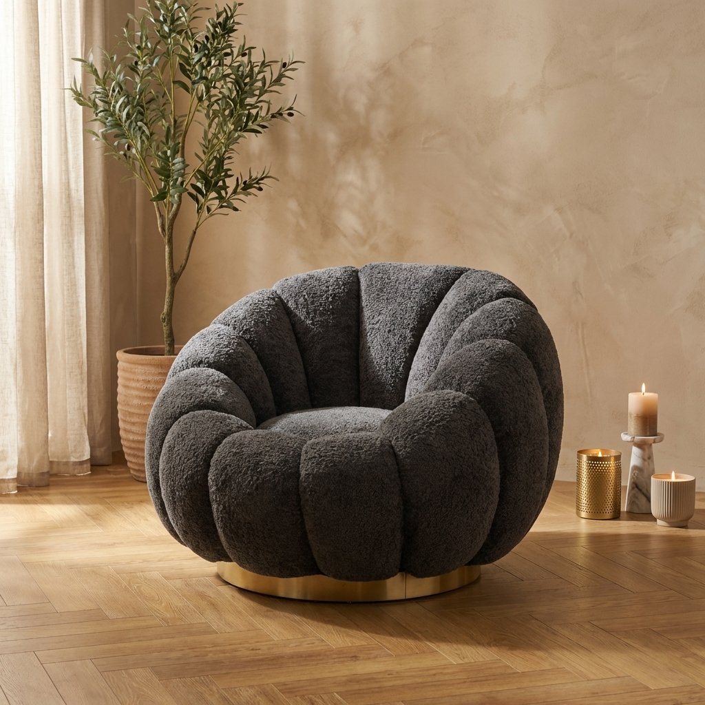 Fauteuil Daisy — Anthracite Euphoria Base Dorée — Fauteuil design premium | Häus