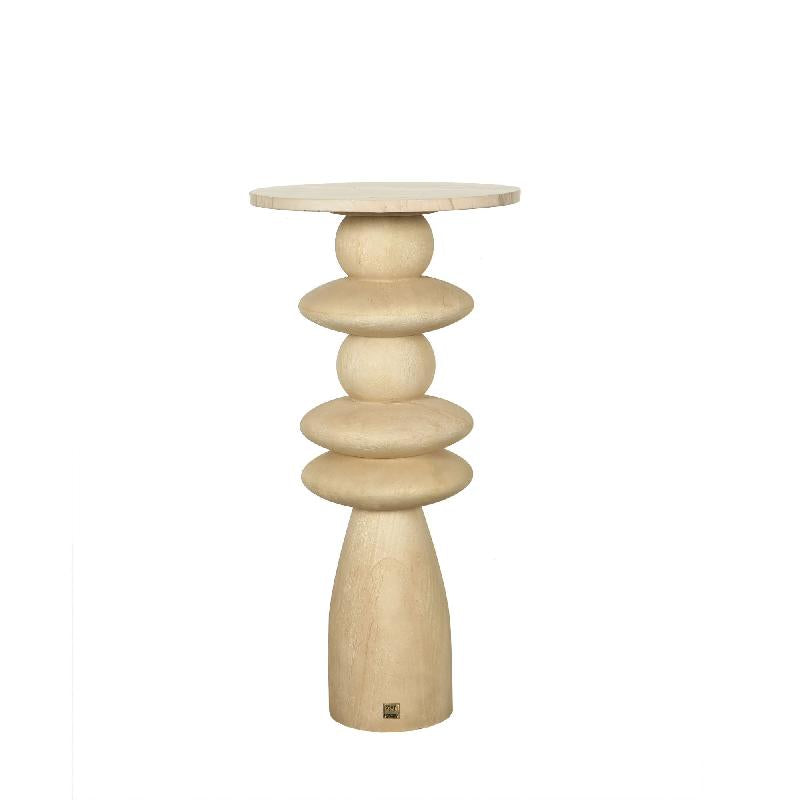 Callain Natural mango wood side table marble rnd L