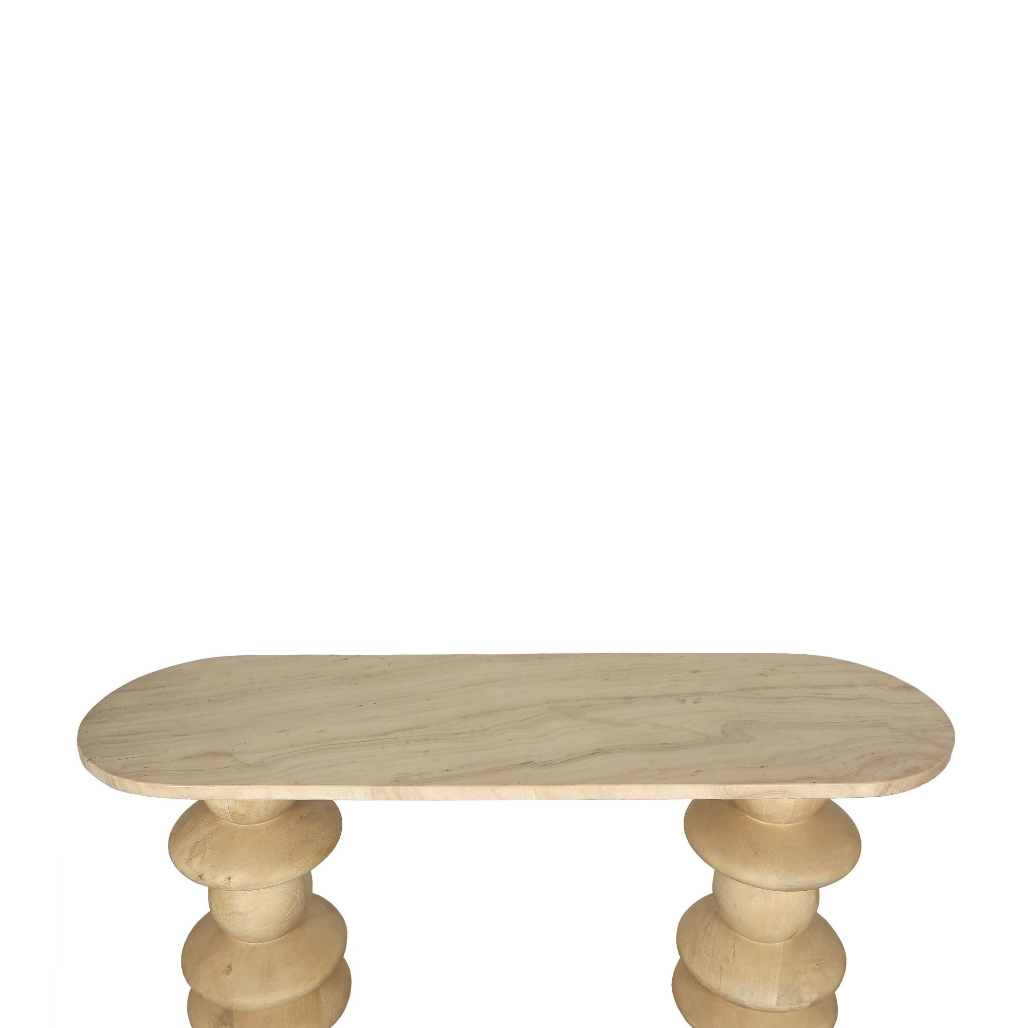 Callain Natural mango wood side table marble oval - Photo 4