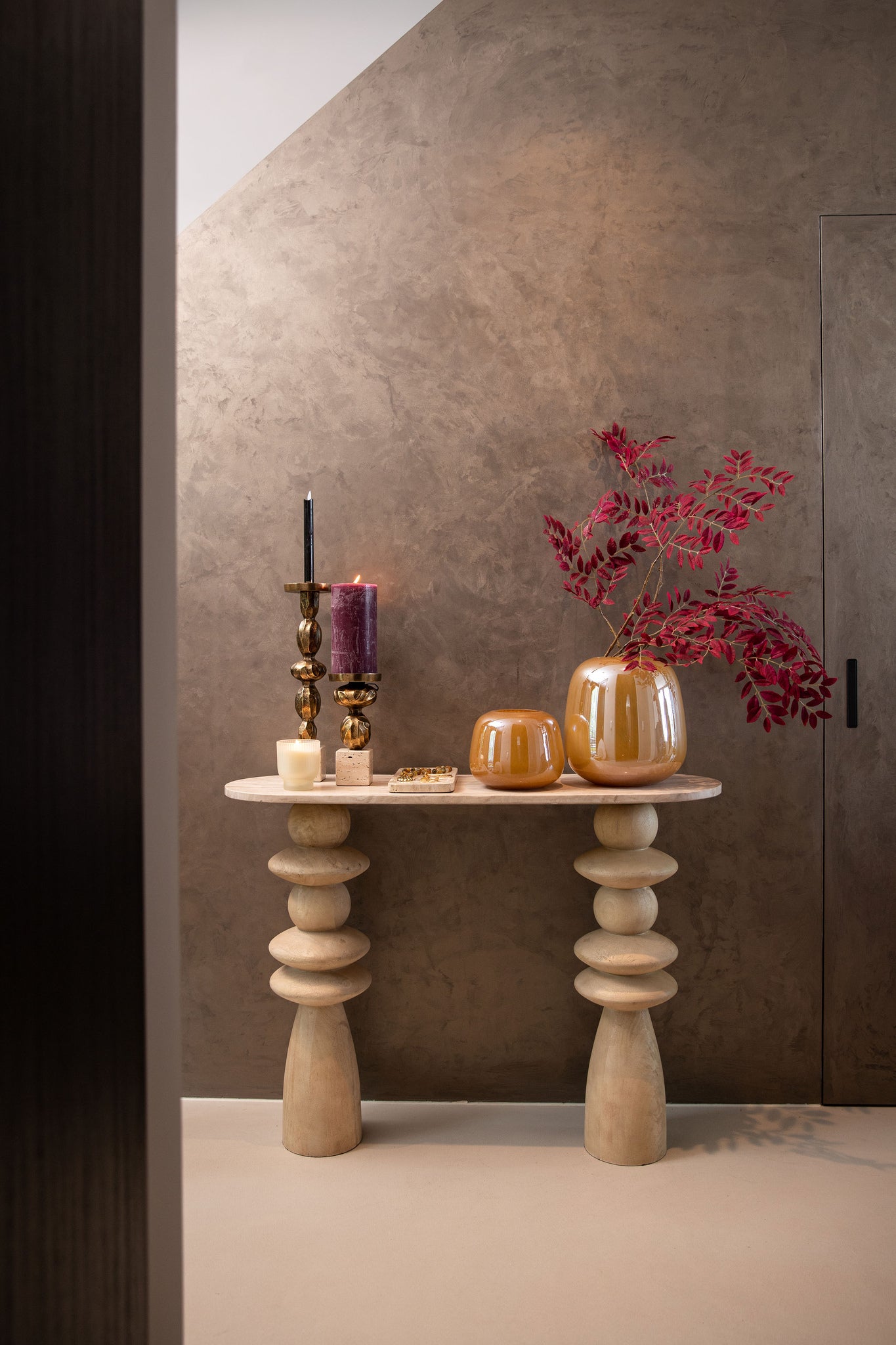 Callain Natural mango wood side table marble oval - Photo 5