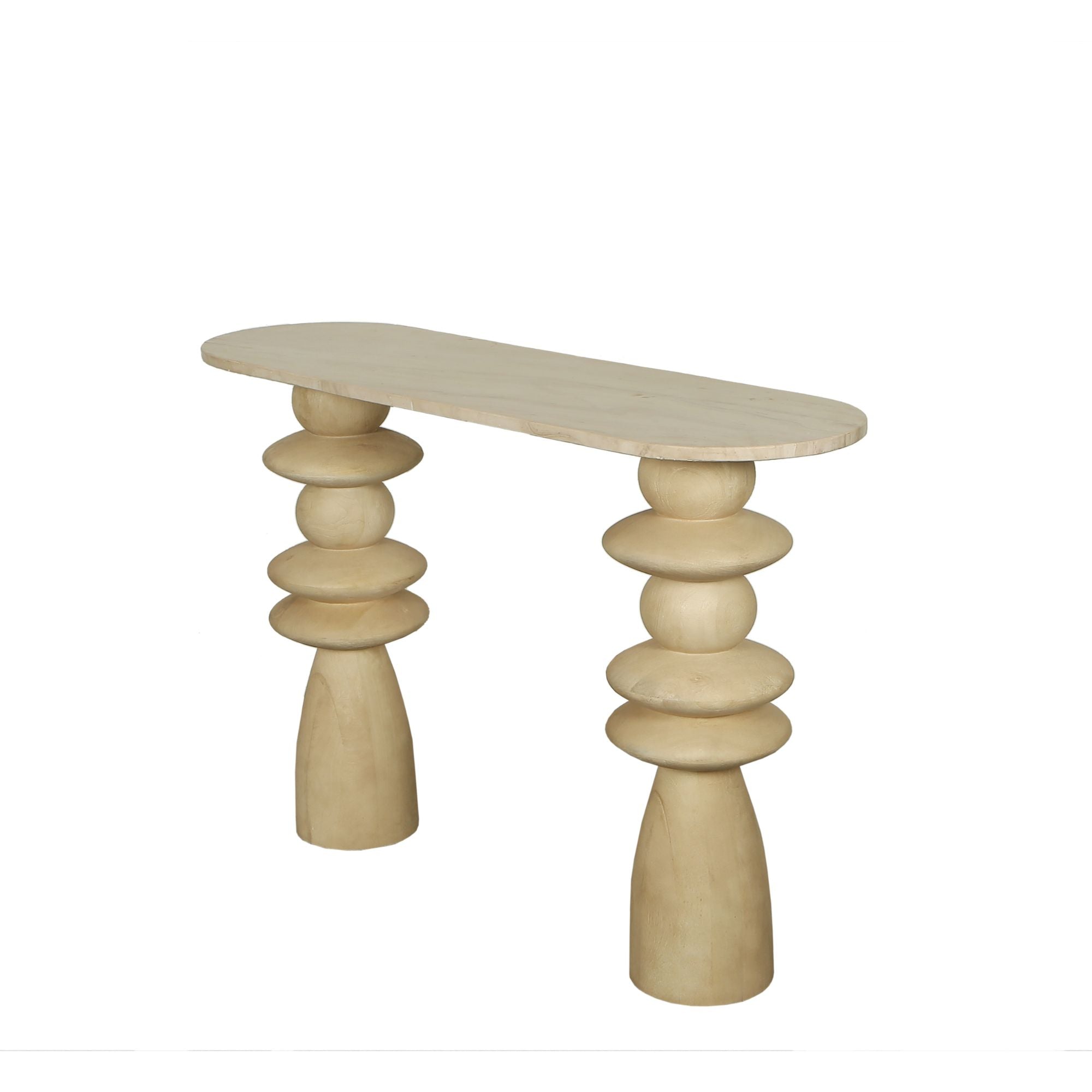 Callain Natural mango wood side table marble oval - Photo 3