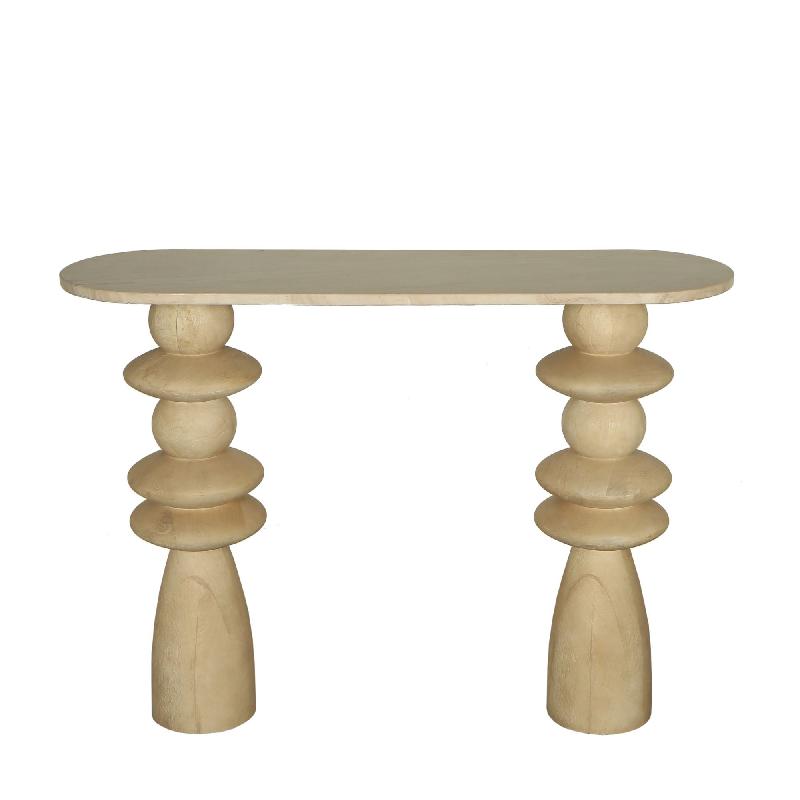 Callain Natural mango wood side table marble oval