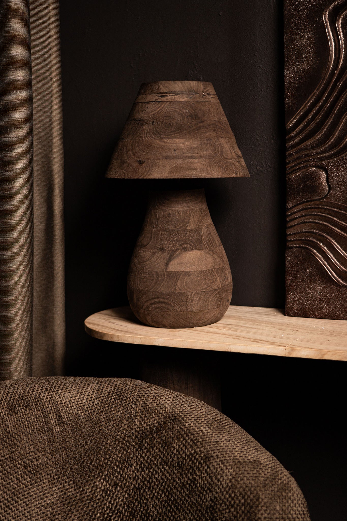 Peake Lampes de table en bois de manguier — Round Table Lamp Low - Marron