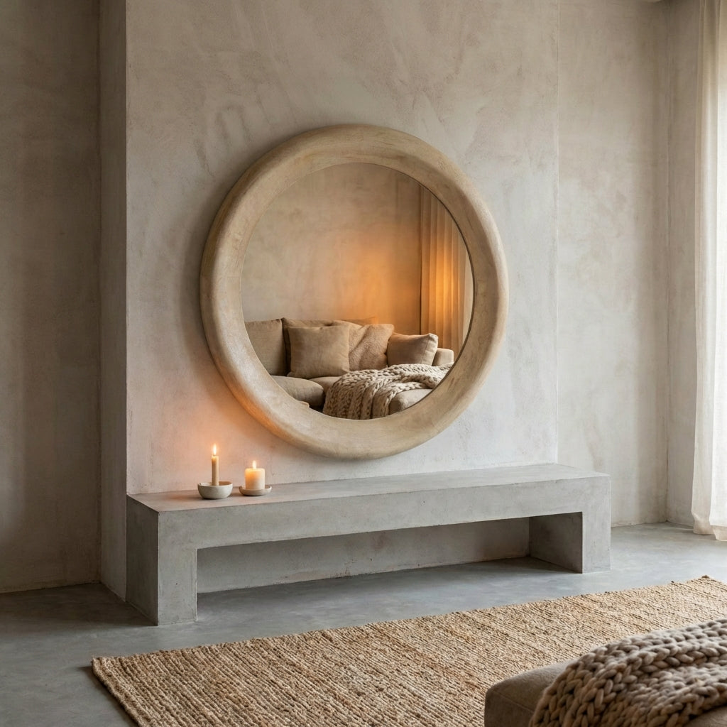 Noam Natural mango wood round mirror L