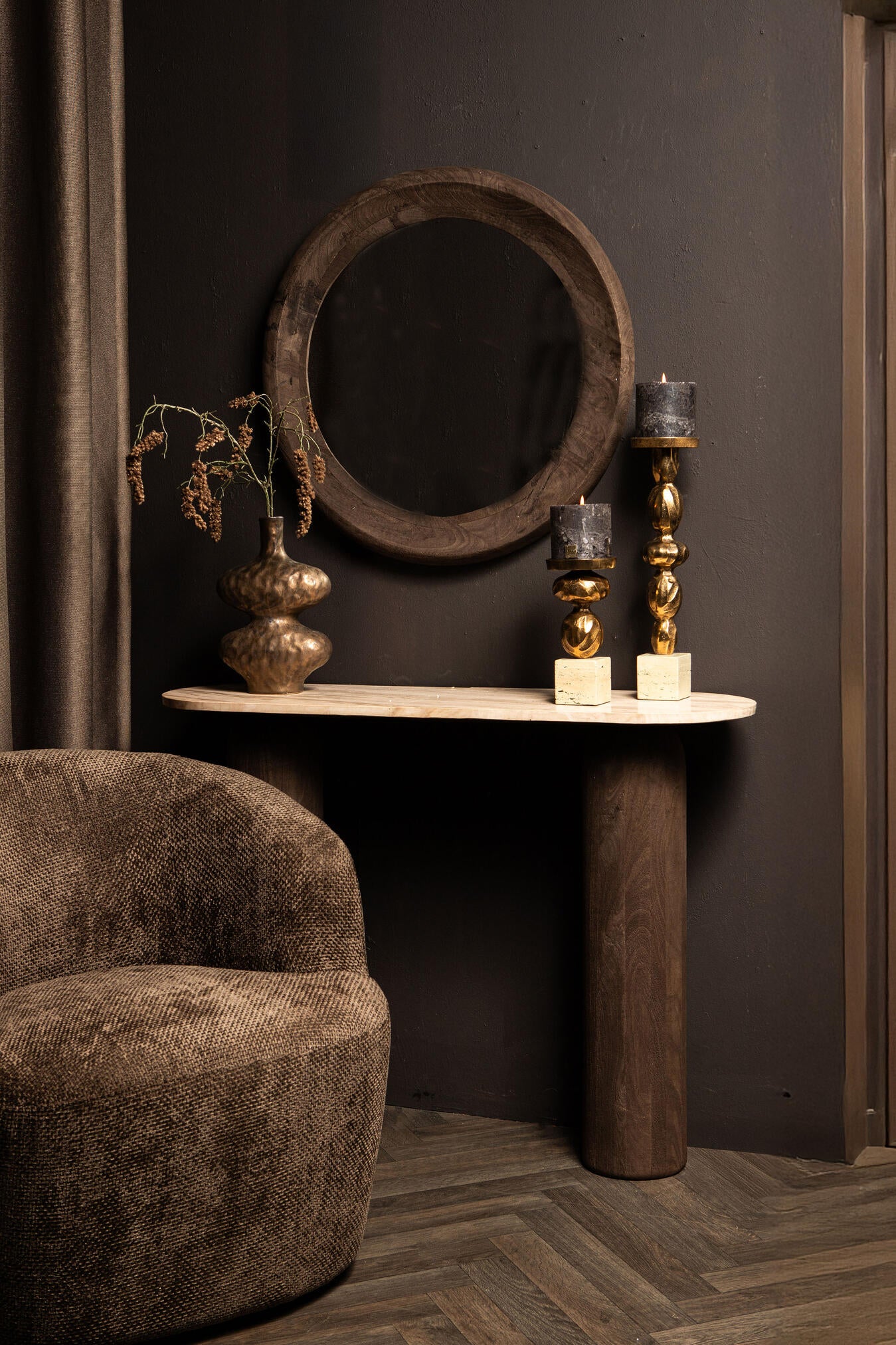 Noam Brown mango wood round mirror S