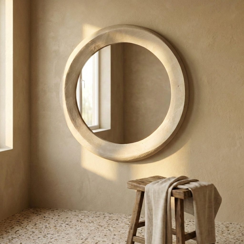 Noam Natural mango wood round mirror S